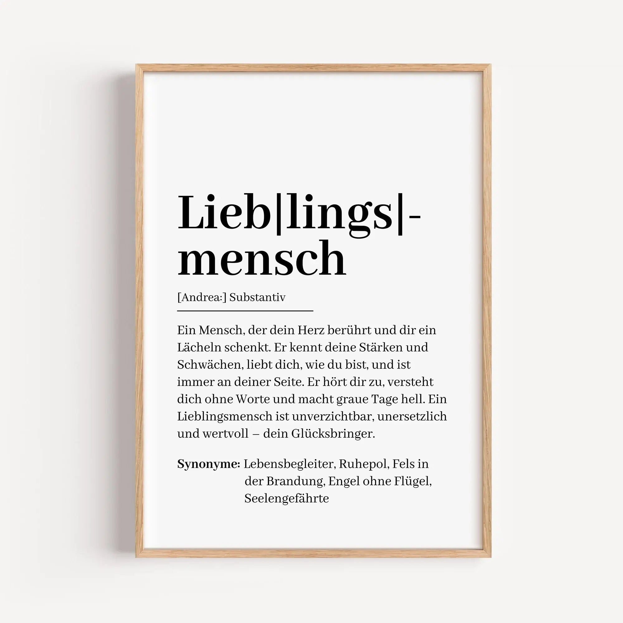Lieblingsmensch Definition Poster-Personalisiertes Poster-famprints-Das Lieblingsmensch Definition Poster von famprints ist mehr als nur ein schönes Wandbild. Es beschreibt mit liebevollen Worten, was einen ganz besonderen Menschen im Leben ausmacht. Ob P