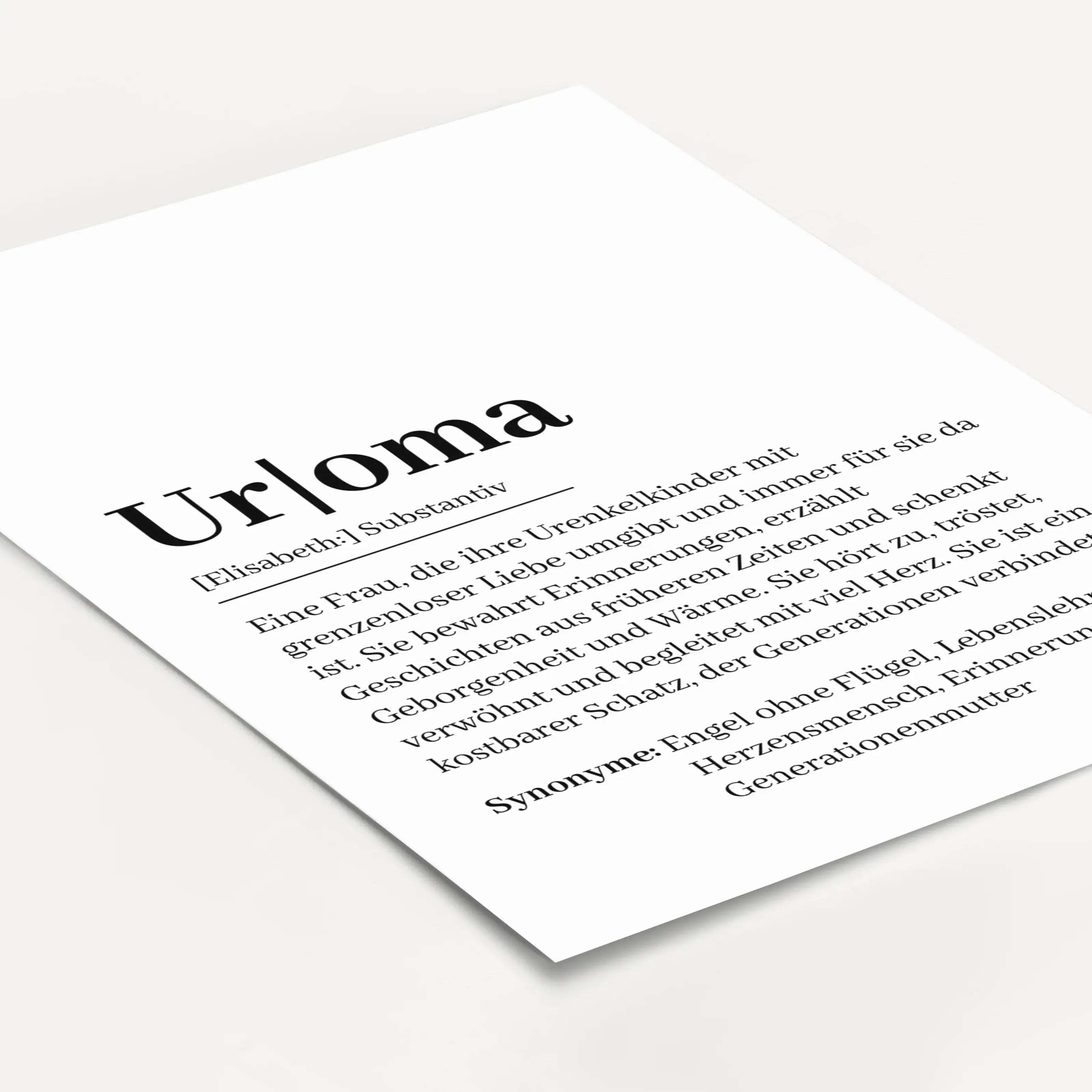 Uroma Definition Poster-Personalisiertes Poster-famprints-Entdecke unser liebevoll gestaltetes Uroma Definition Poster – das perfekte personalisierte Geschenk für deine Uroma! Dieses einzigartige Poster zeigt auf herzliche Weise, wie besonders und wertvol