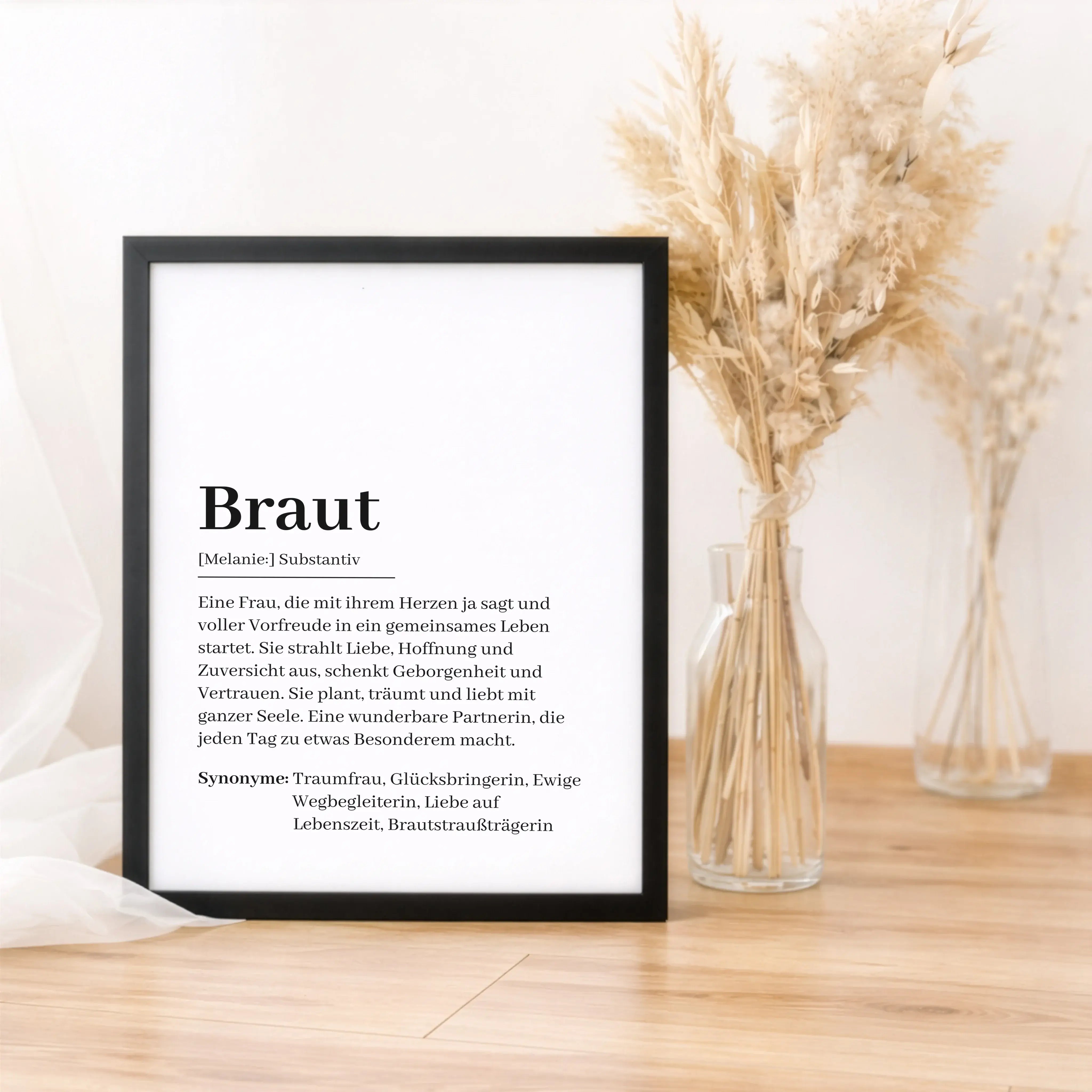 Braut Definition Poster-Personalisiertes Poster-famprints-Das Braut Definition Poster ist ein liebevolles Geschenk für einen ganz besonderen Moment im Leben. Es verbindet modernes Design mit einer emotionalen Bedeutung und erklärt auf stilvolle Weise, was