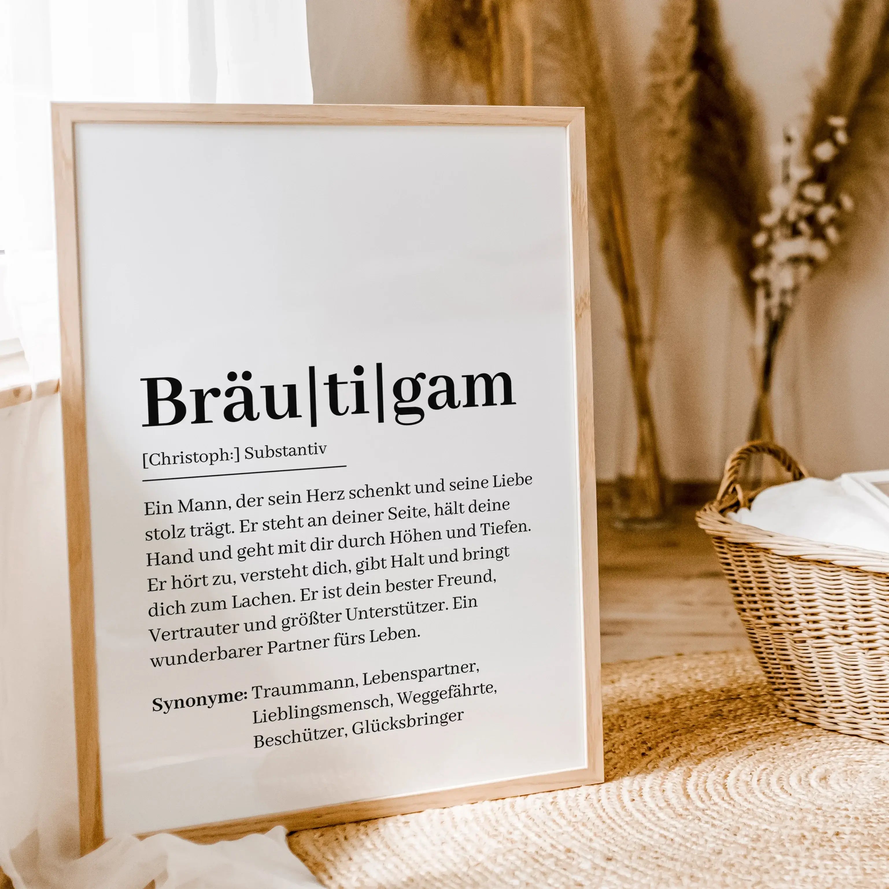Bräutigam Definition Poster-Personalisiertes Poster-famprints-Suchst du nach einem einzigartigen Geschenk für den Bräutigam? Unser Bräutigam Definition Poster ist die perfekte Wahl! Dieses liebevoll gestaltete Poster beschreibt auf humorvolle und herzlich