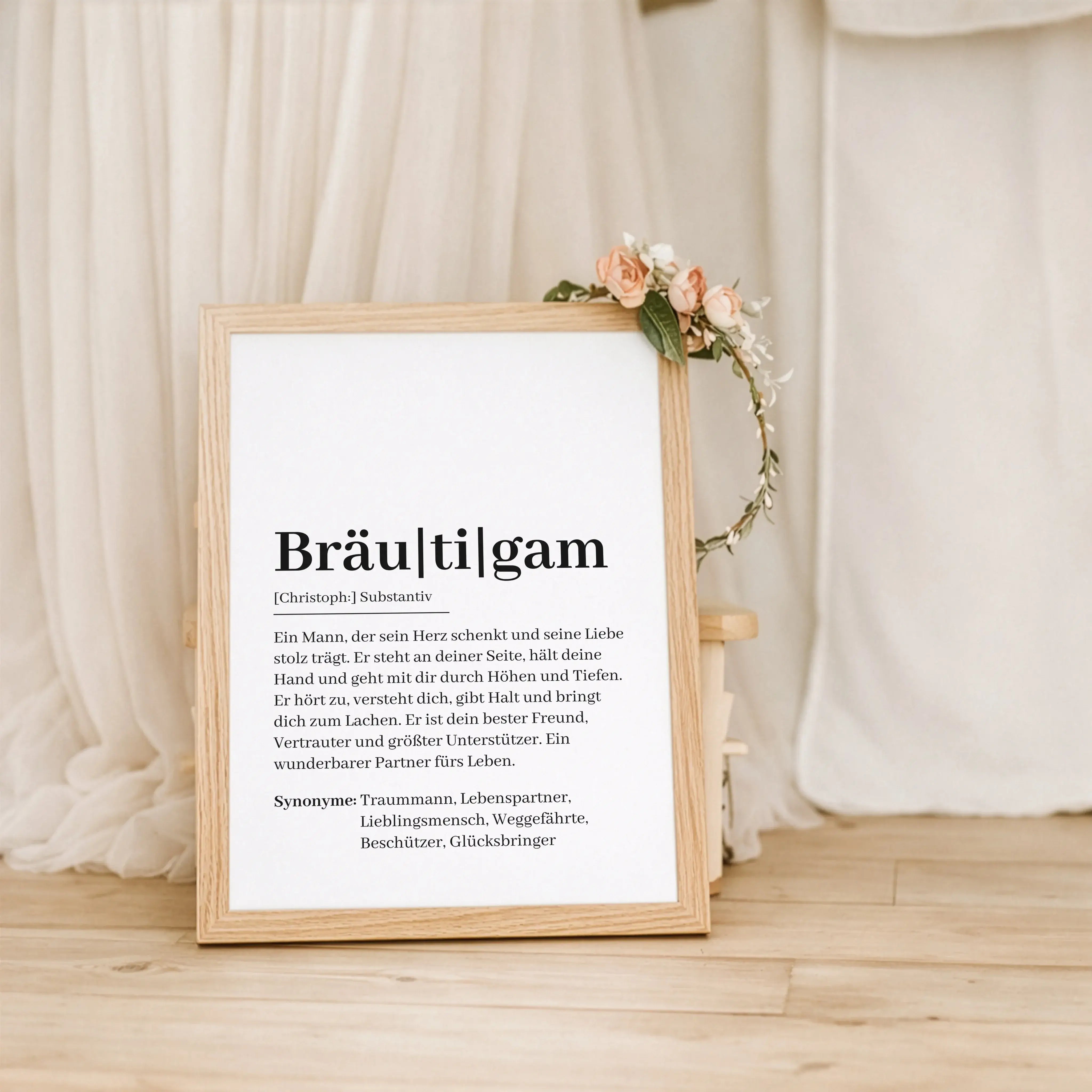 Bräutigam Definition Poster-Personalisiertes Poster-famprints-Das Bräutigam Definition Poster ist ein persönliches Geschenk zur Hochzeit, das Worte findet, wo Gefühle oft schwer zu greifen sind. Im stilvollen Wörterbuch-Design beschreibt es den Bräutigam