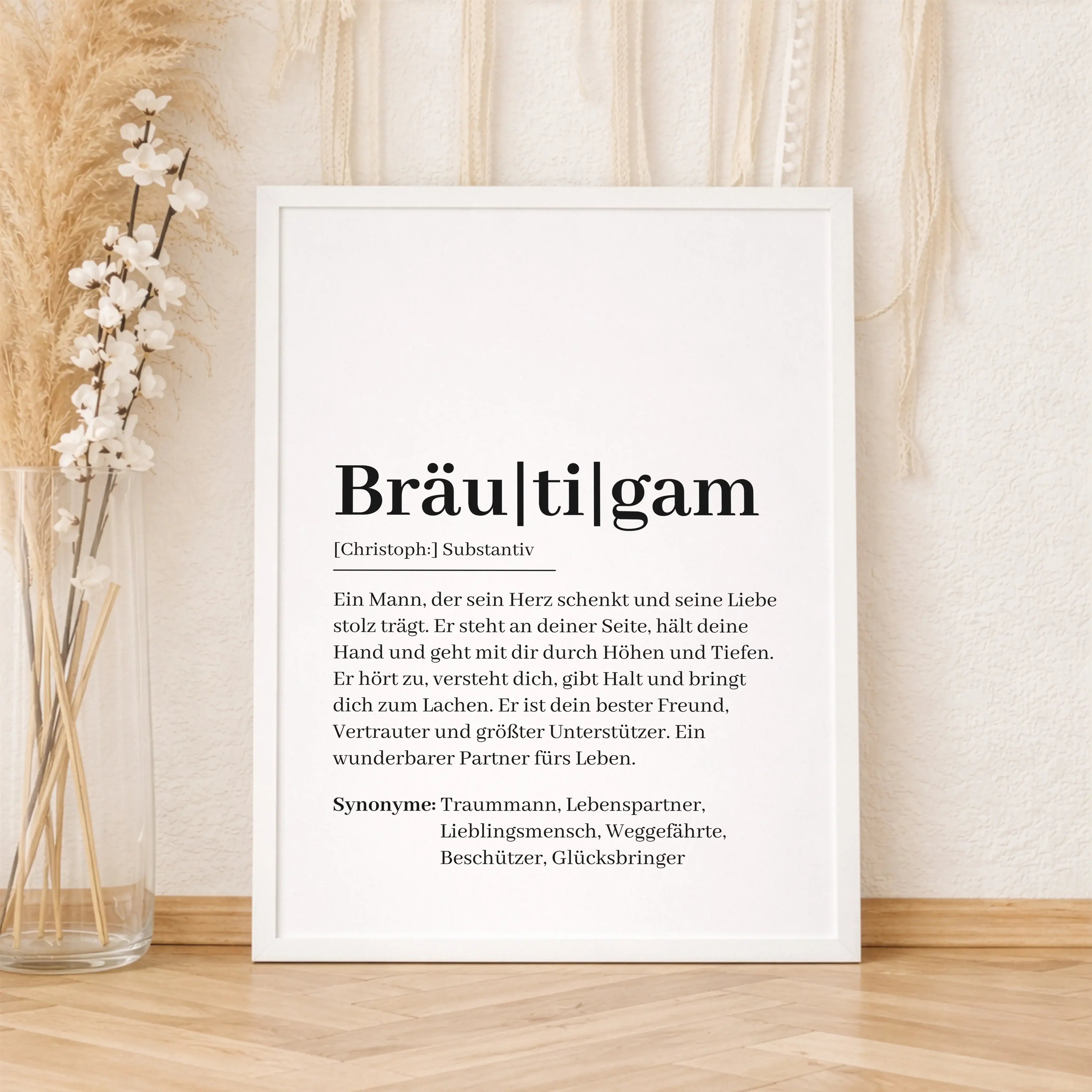Bräutigam Definition Poster-Personalisiertes Poster-famprints-Das Bräutigam Definition Poster ist ein persönliches Geschenk zur Hochzeit, das Worte findet, wo Gefühle oft schwer zu greifen sind. Im stilvollen Wörterbuch-Design beschreibt es den Bräutigam