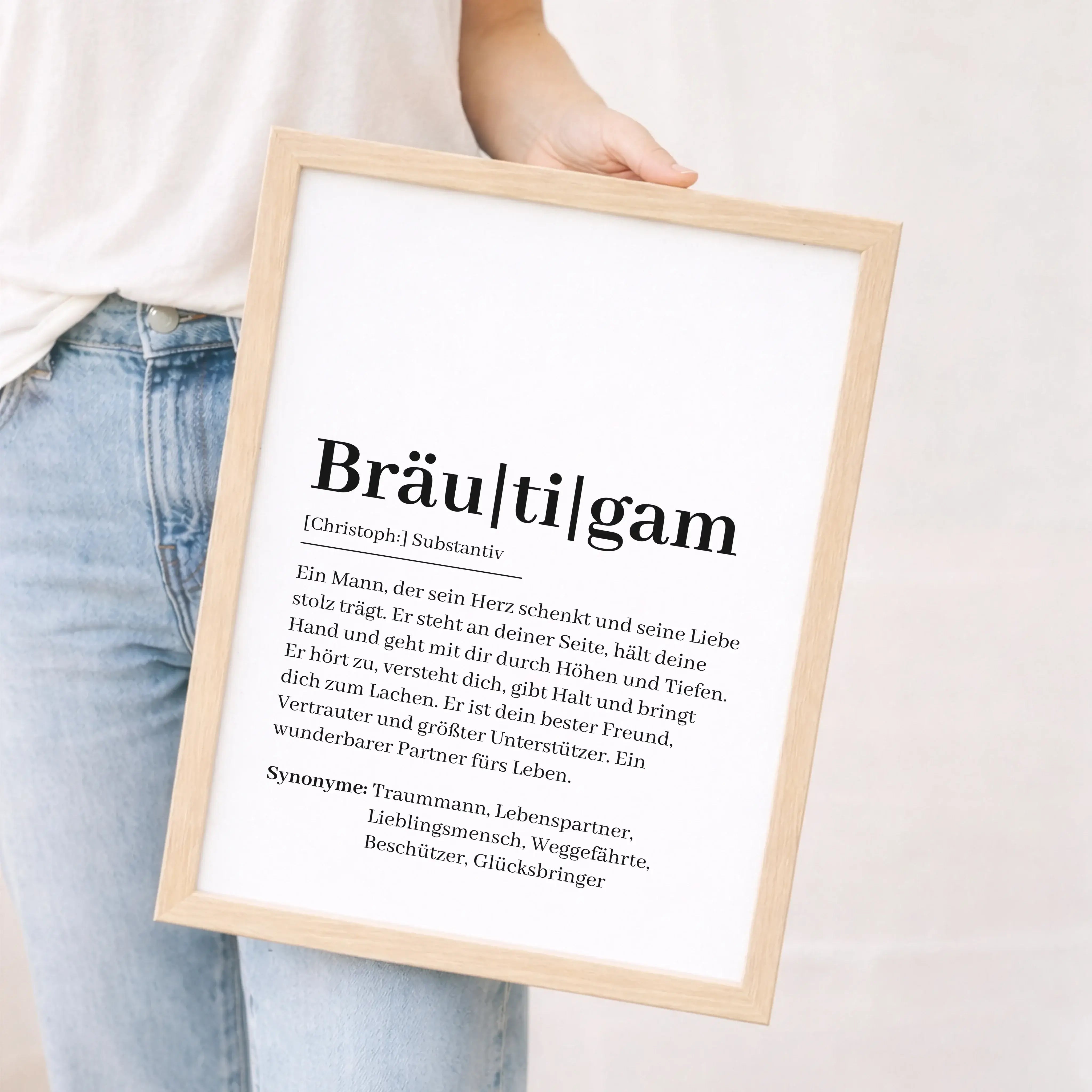 Bräutigam Definition Poster-Personalisiertes Poster-famprints-Das Bräutigam Definition Poster ist ein persönliches Geschenk zur Hochzeit, das Worte findet, wo Gefühle oft schwer zu greifen sind. Im stilvollen Wörterbuch-Design beschreibt es den Bräutigam