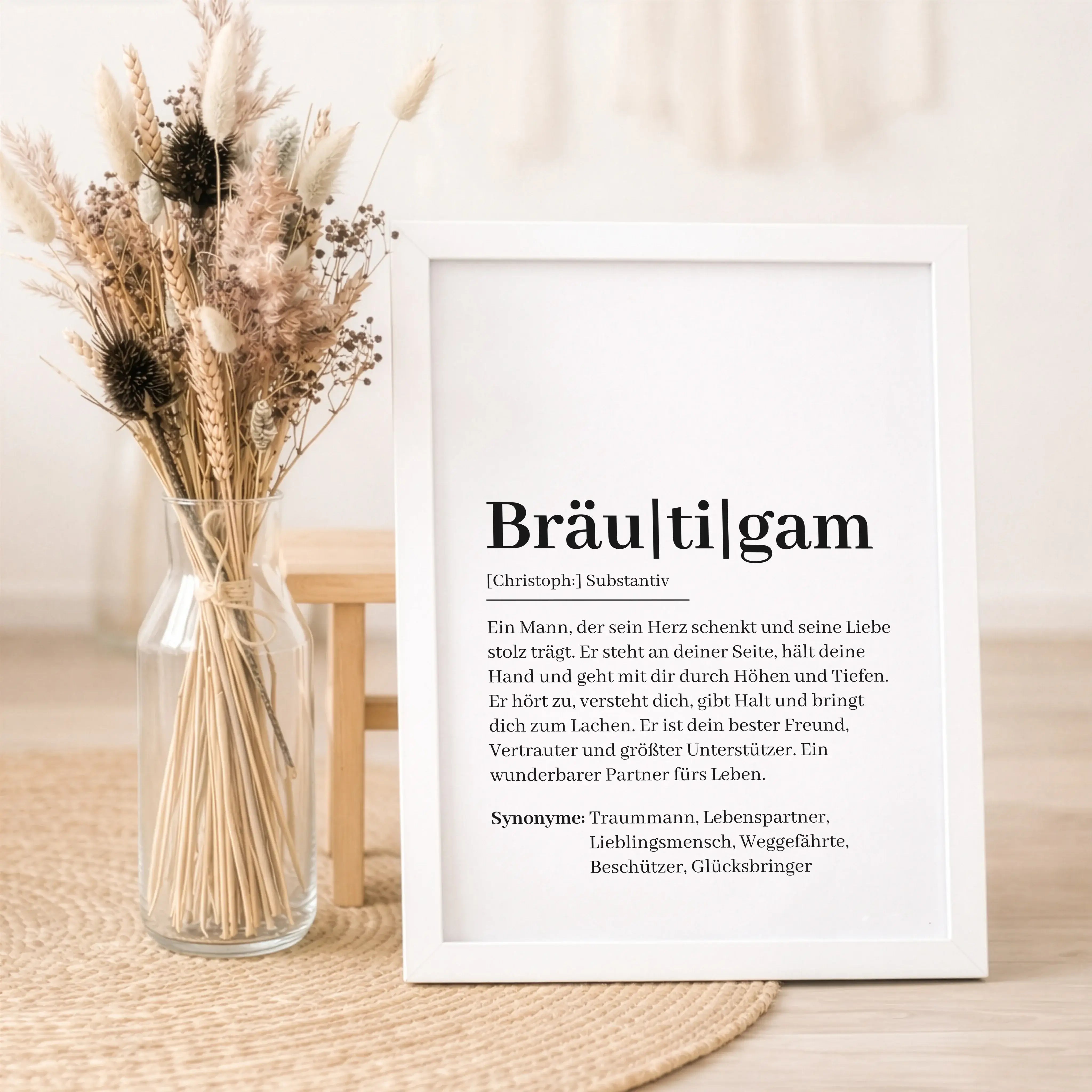Bräutigam Definition Poster-Personalisiertes Poster-famprints-Das Bräutigam Definition Poster ist ein persönliches Geschenk zur Hochzeit, das Worte findet, wo Gefühle oft schwer zu greifen sind. Im stilvollen Wörterbuch-Design beschreibt es den Bräutigam