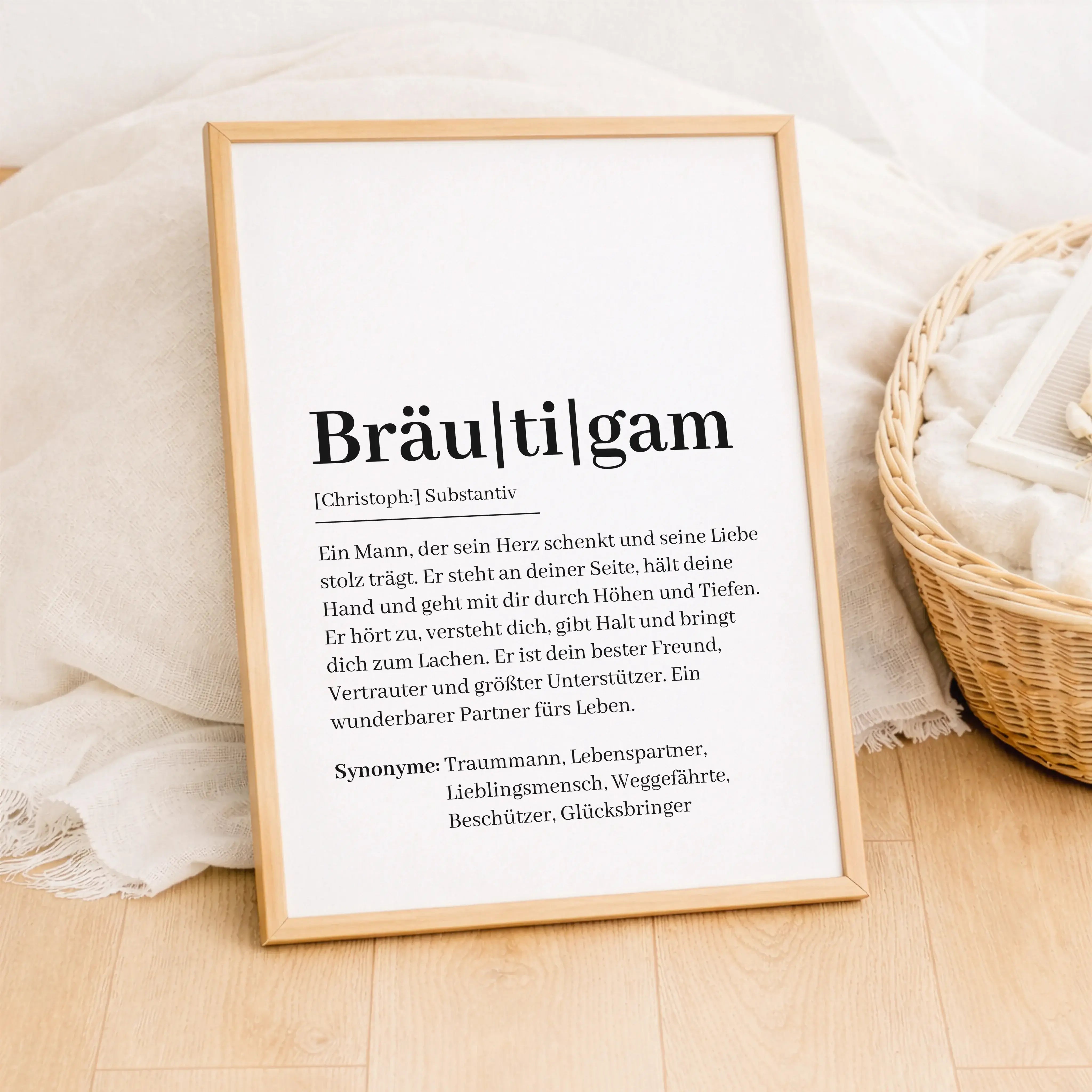 Bräutigam Definition Poster-Personalisiertes Poster-famprints-Das Bräutigam Definition Poster ist ein persönliches Geschenk zur Hochzeit, das Worte findet, wo Gefühle oft schwer zu greifen sind. Im stilvollen Wörterbuch-Design beschreibt es den Bräutigam