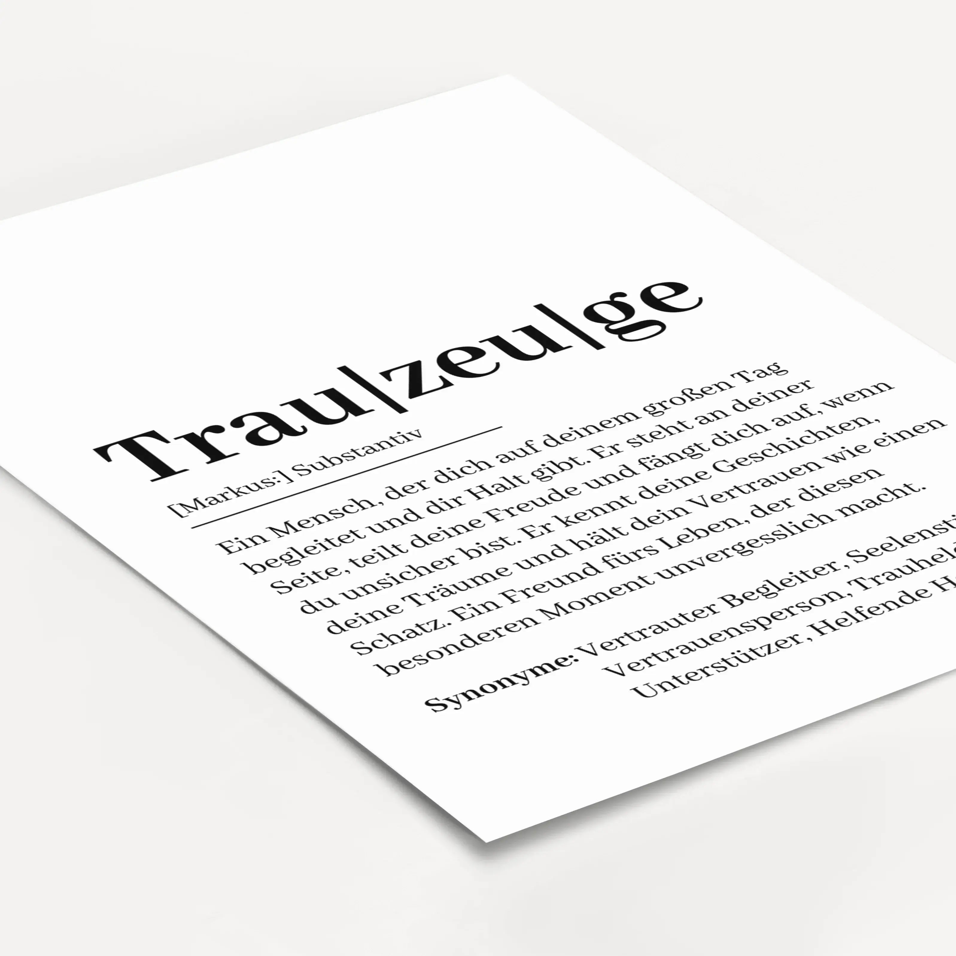 Trauzeuge Definition Poster-Personalisiertes Poster-famprints-Das Trauzeuge Definition Poster ist ein persönliches Geschenk für einen der wichtigsten Menschen an deiner Seite. Es erklärt auf liebevolle und klare Weise, was einen Trauzeugen wirklich ausmac