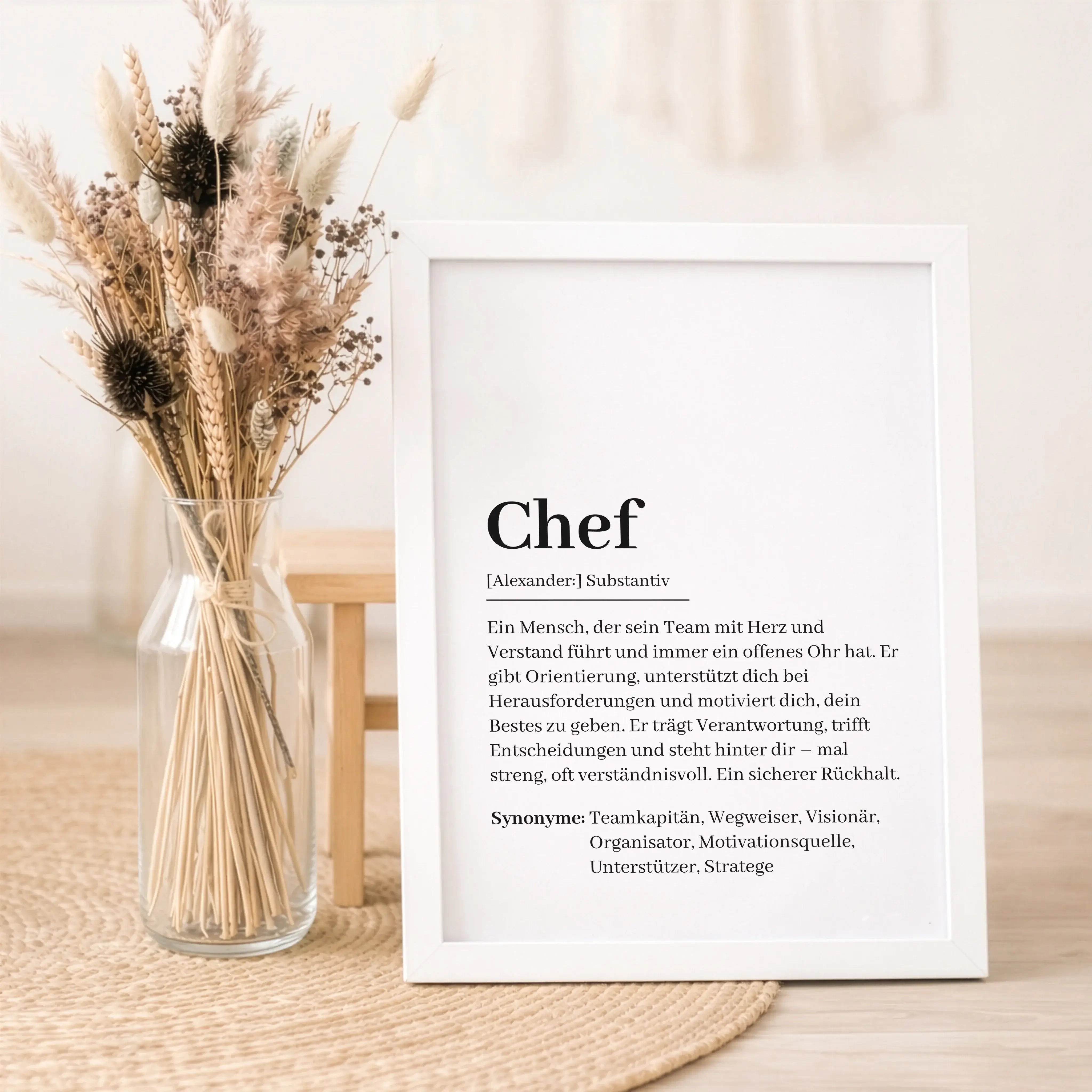 Chef Definition Poster-Personalisiertes Poster-famprints-Das Chef Definition Poster ist eine besondere Geschenkidee, wenn du Wertschätzung sichtbar machen möchtest. Ob als Abschiedsgeschenk, zum Geburtstag, Jubiläum oder einfach als kleines Dankeschön zwi