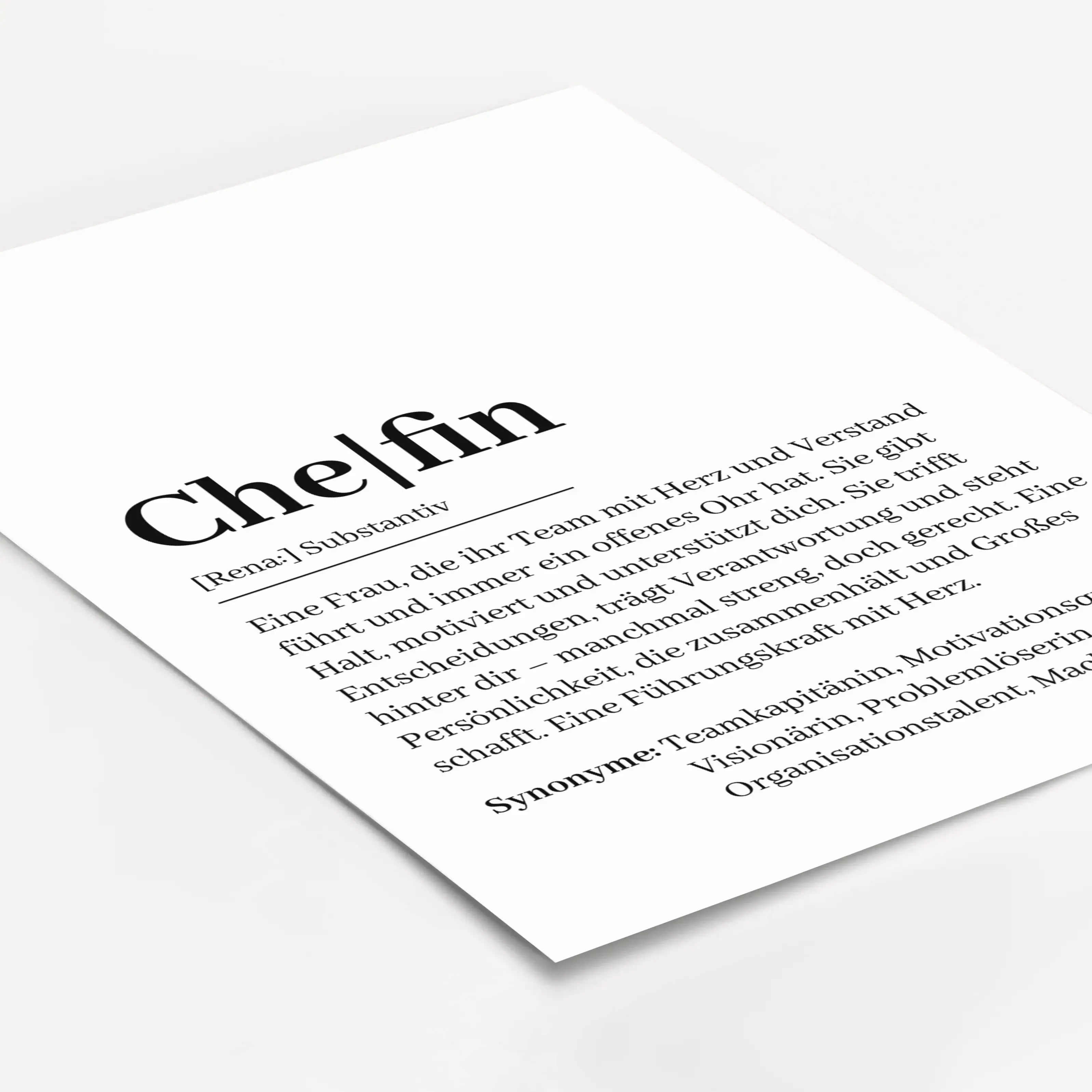 Chefin Definition Poster-Personalisiertes Poster-famprints-Das Chefin Definition Poster ist eine besondere Geschenkidee für alle, die ihrer Führungskraft echte Wertschätzung zeigen möchten. Ob im Büro, im Homeoffice oder als Abschiedsgeschenk: Dieses Post