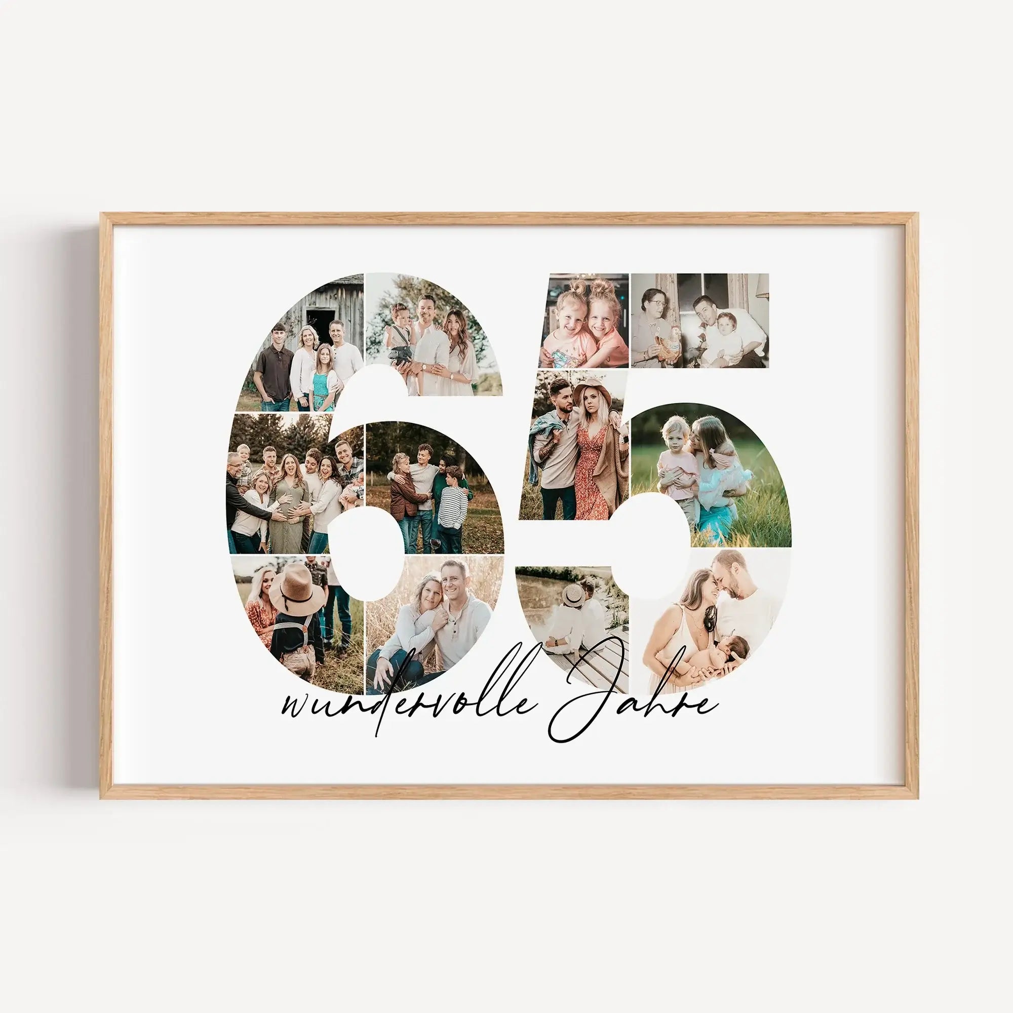 Foto Poster 65-Personalisiertes Poster-famprints-Das Foto Poster 65 von famprints macht aus einem besonderen Lebensjahr ein persönliches Erinnerungsstück. Die große Zahl 65 wird mit deinen eigenen Bildern gefüllt und zu einer harmonischen Fotocollage zusa