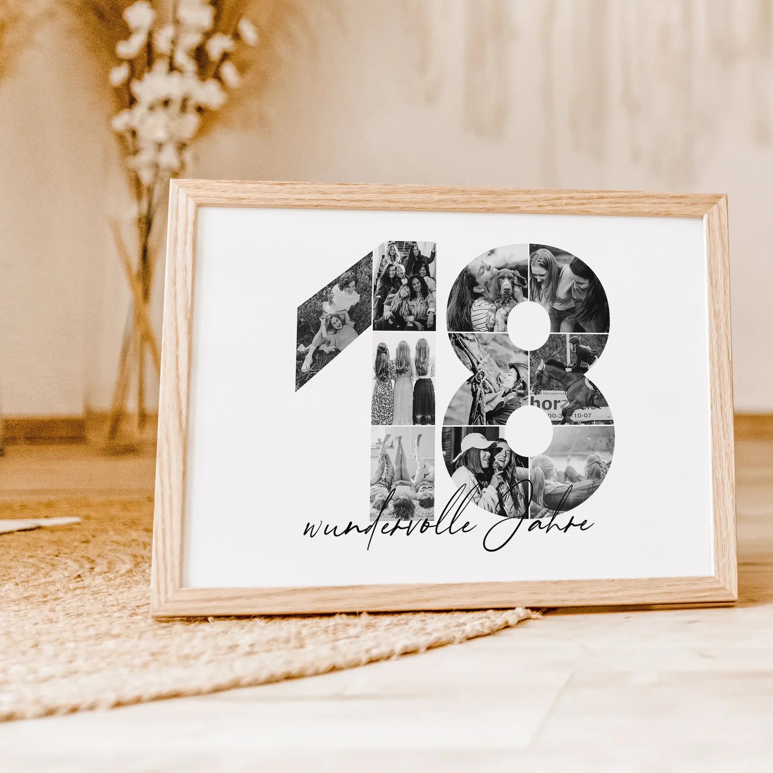 Foto Poster 18 Jahre - Personalisiertes Poster - famprints - Entdecke unser einzigartiges Foto Poster 18 – das perfekte personalisierte Geschenk für besondere Anlässe! Die große Zahl 18 wird mit deinen persönlichen Fotos zu einer beeindruckenden Fotocolla