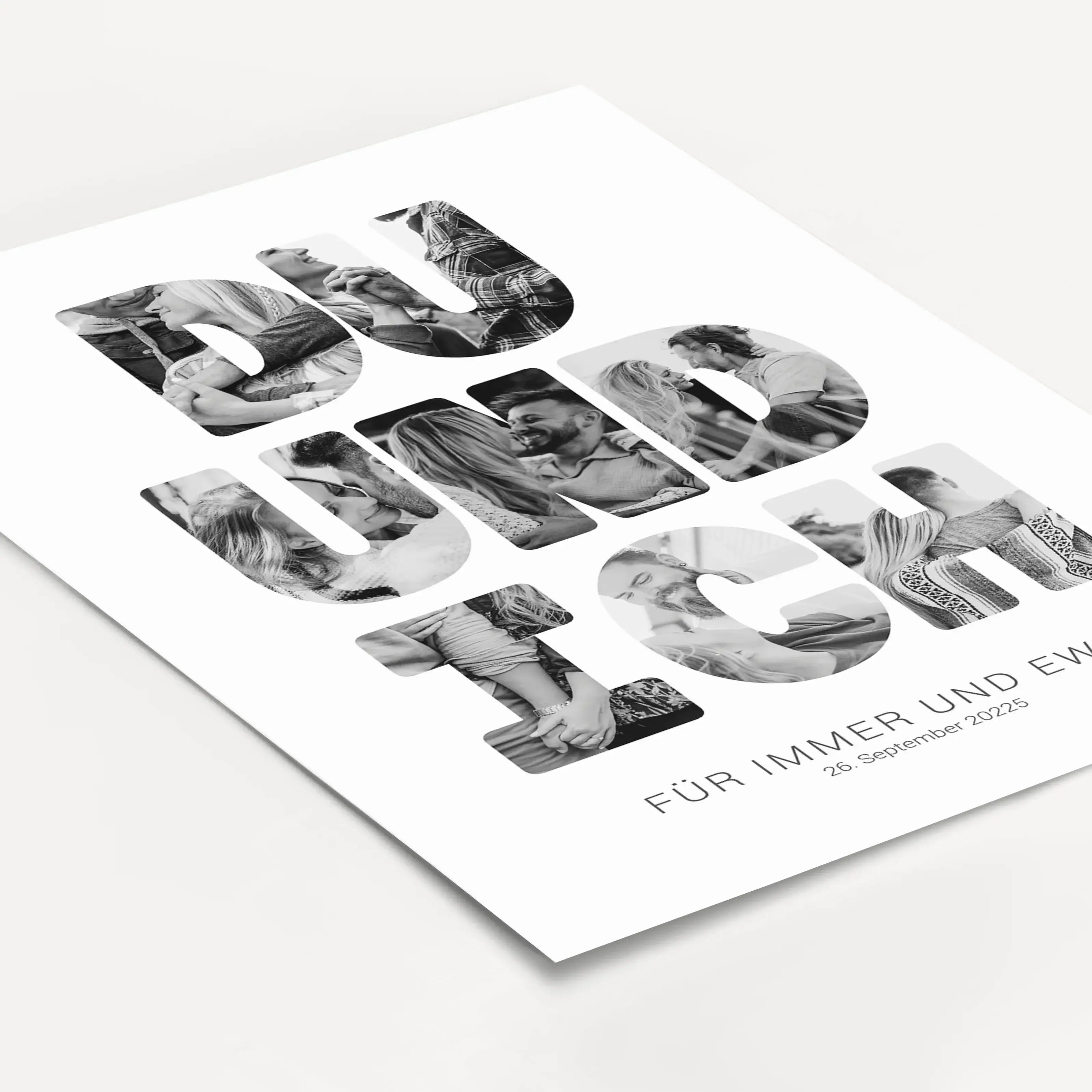 Foto Poster Du und ich-Personalisiertes Poster-famprints-Das Foto Poster Du und ich von famprints verwandelt eure gemeinsamen Momente in ein persönliches Design, das mehr sagt als tausend Worte. In den markanten Buchstaben werden eure Lieblingsfotos platz