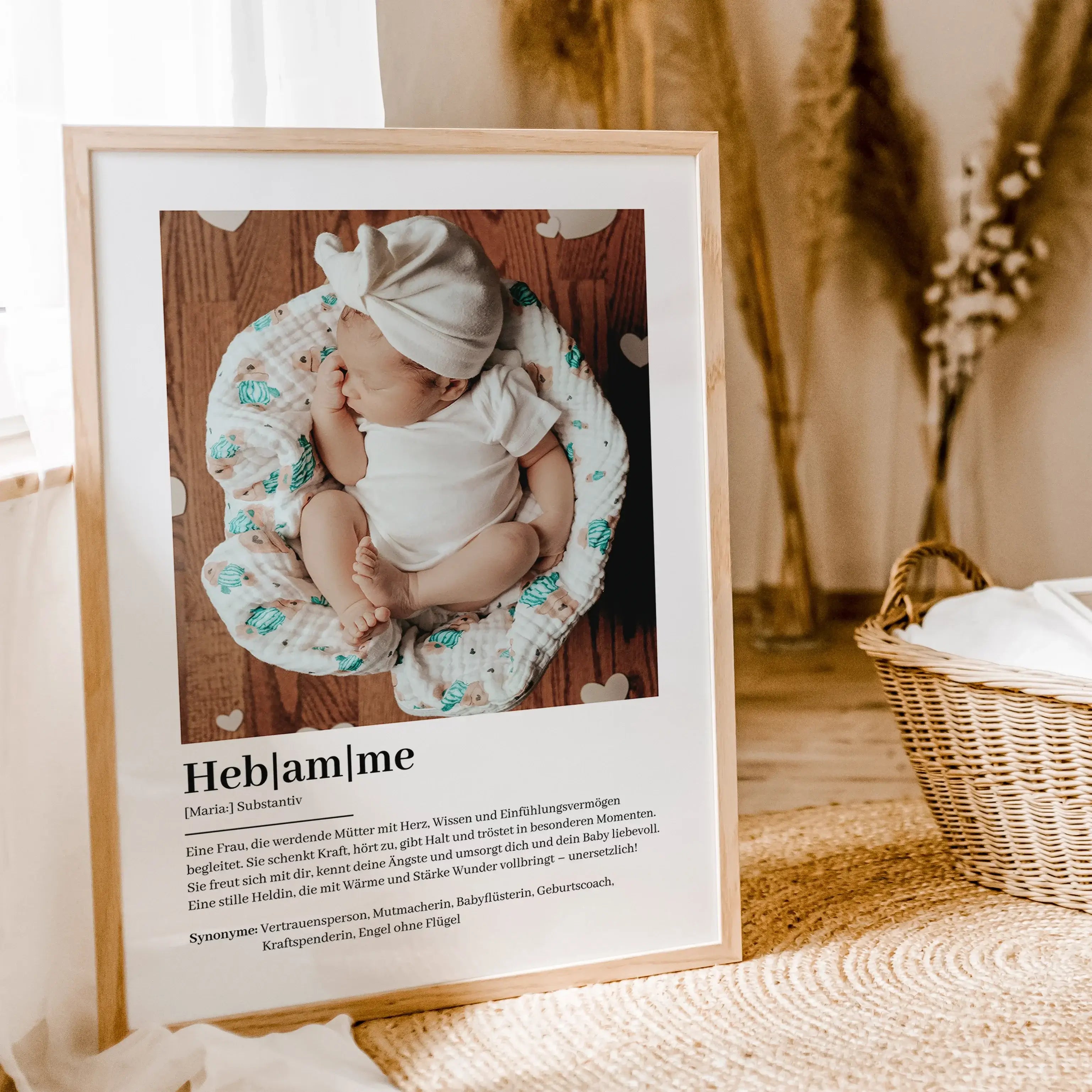 Hebamme Definition Poster mit Foto - Personalisiertes Poster - famprints - Suchst du ein besonderes Geschenk, um deiner Hebamme Danke zu sagen? Unser Hebamme Definition Poster mit Foto ist genau das Richtige! Dieses liebevoll gestaltete Poster zeigt auf e