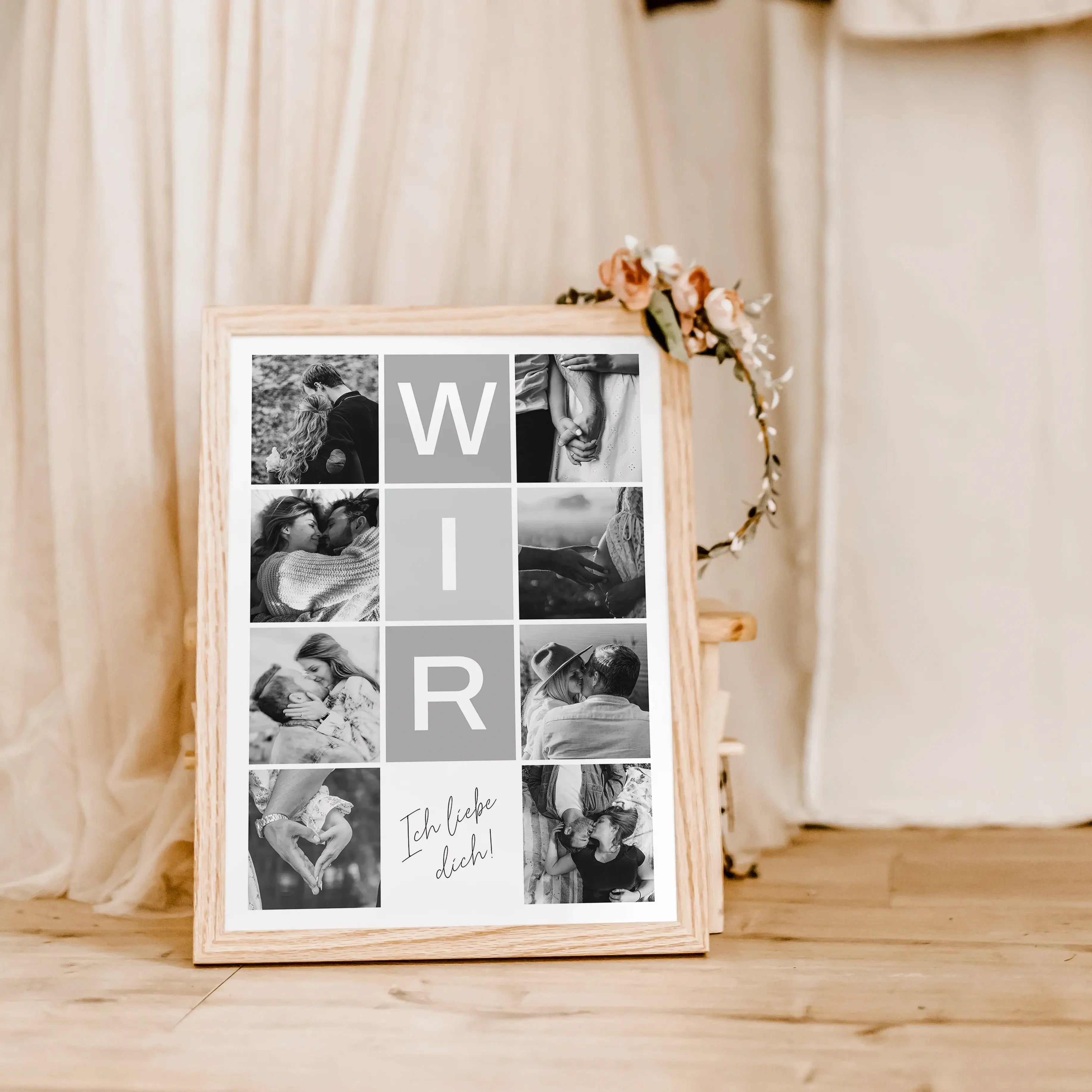 Wir Fotocollage - Personalisiertes Poster - famprints - Entdecke jetzt unsere Wir Fotocollage – das perfekte personalisierte Geschenk für euch beide! Gestalte dein individuelles Poster mit bis zu 8 Fotos, die eure schönsten gemeinsamen Momente festhalten.