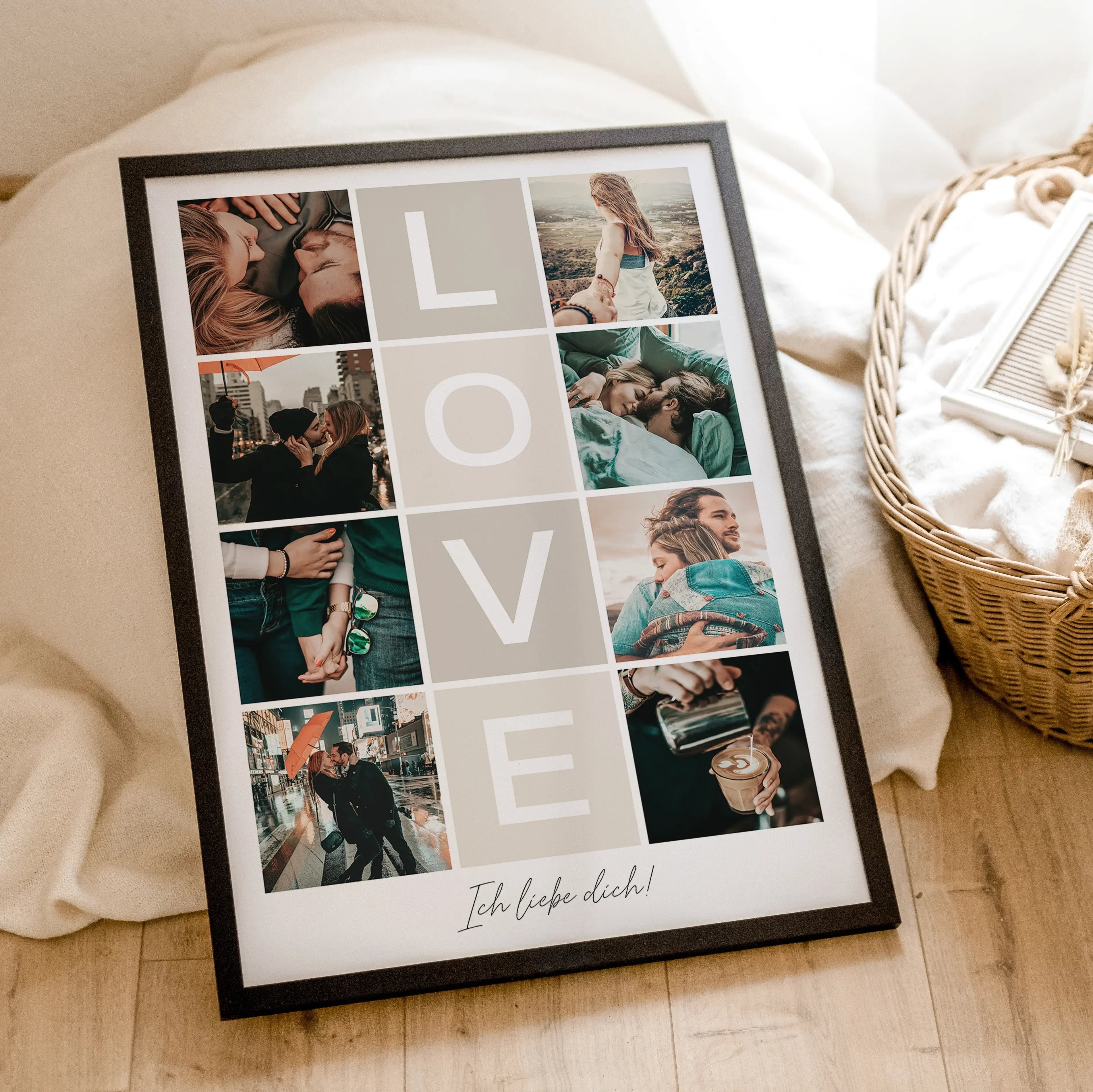 Love Fotocollage - Personalisiertes Poster - famprints - Entdecke die Love Fotocollage – das perfekte personalisierte Geschenk für deinen Partner oder deine Partnerin! Mit der Love Fotocollage kannst du eure schönsten gemeinsamen Momente in einer liebevol