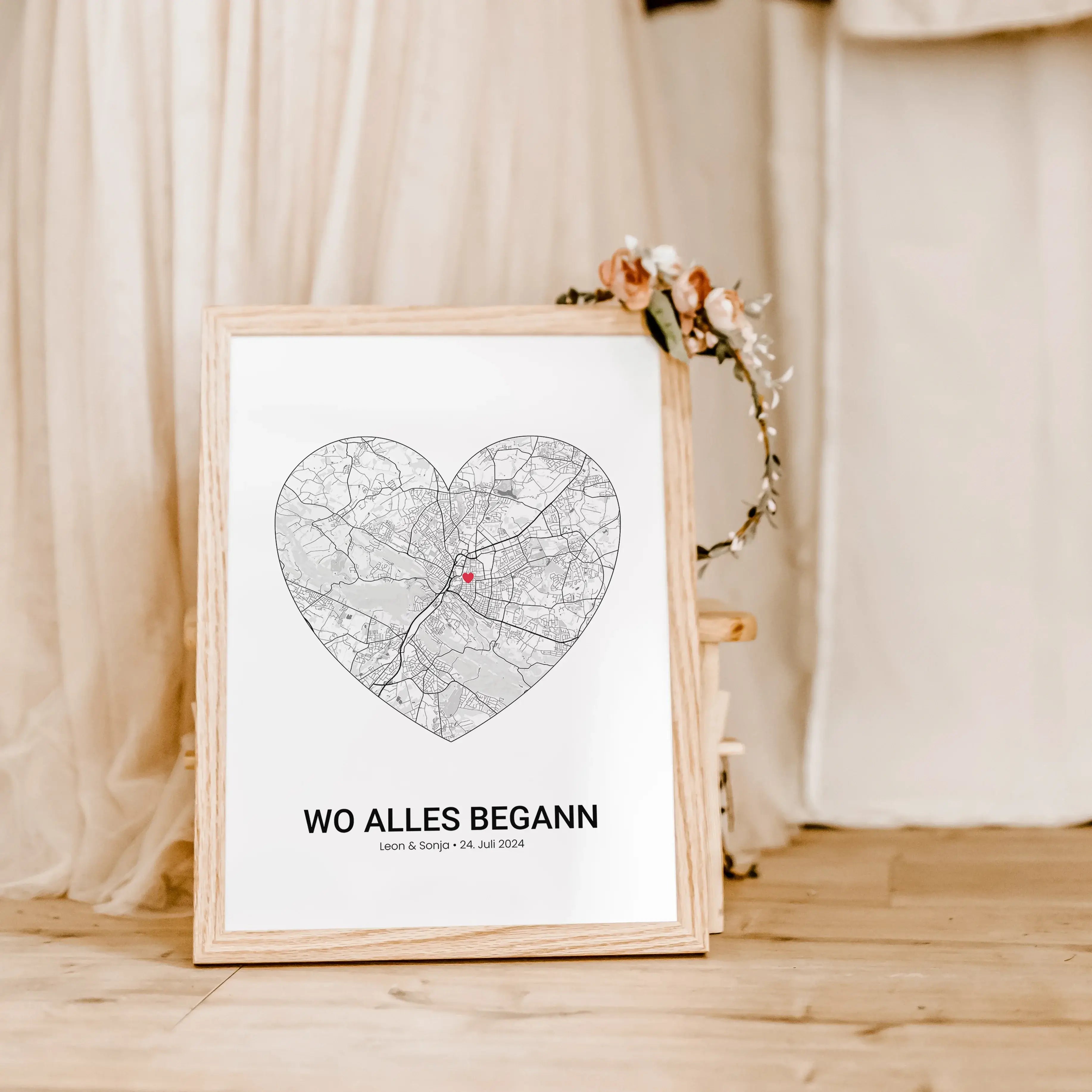 Stadtkarte Poster Herz - Personalisiertes Poster - famprints - Entdecke unser einzigartiges Stadtkarte Poster Herz – das perfekte personalisierte Geschenk für eure besonderen Momente! Gestalte dein Poster individuell mit der Stadtkarte deines Lieblingsort