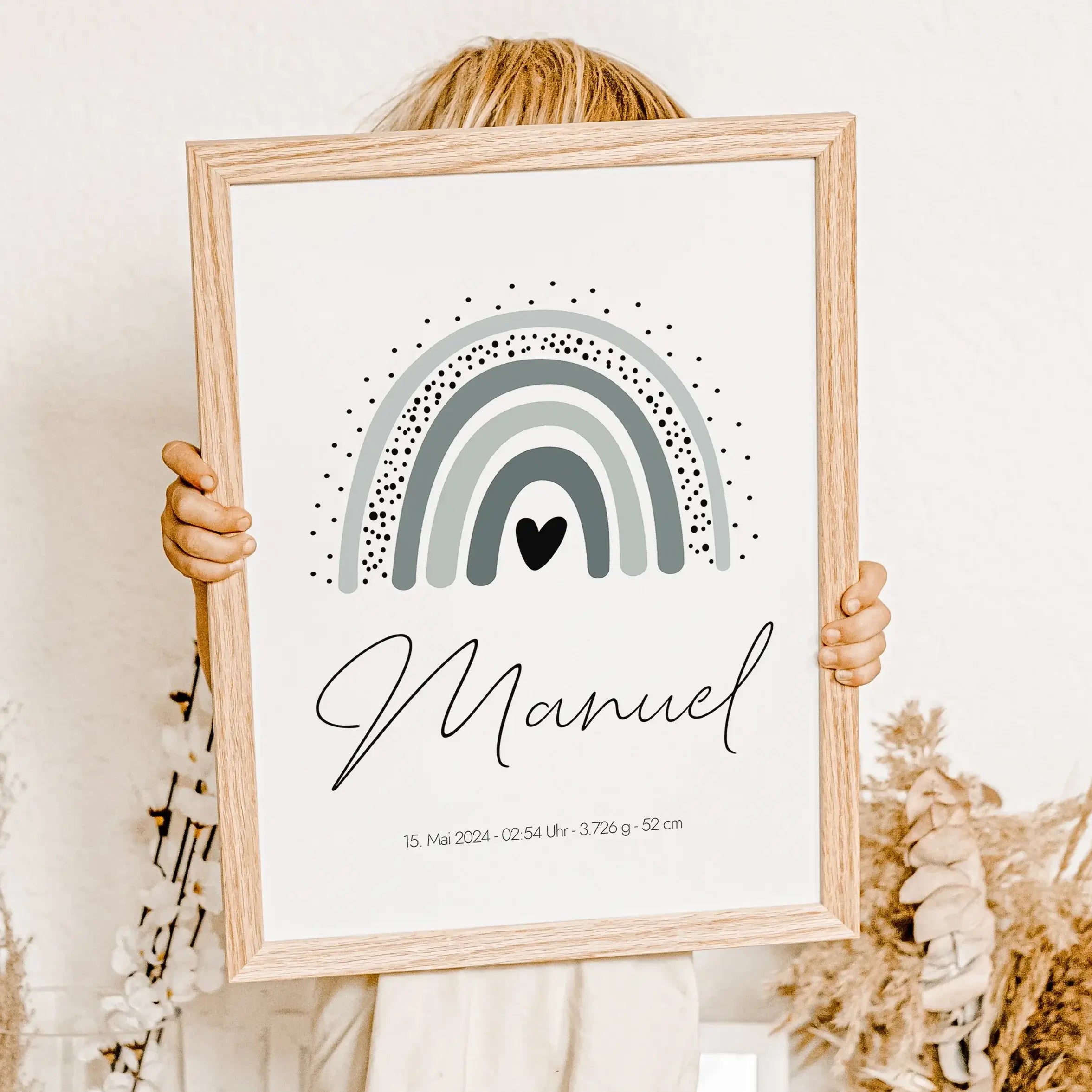 Regenbogen Poster-famprints-Personalisiertes Poster-Das wundervolle personalisierte Regenbogen Poster lässt sich mit allen relevanten Geburtsdaten personalisieren und schmückt jede Kinderzimmer Wand. Das Geburtsposter kannst du mit deinem Wunschtext perso