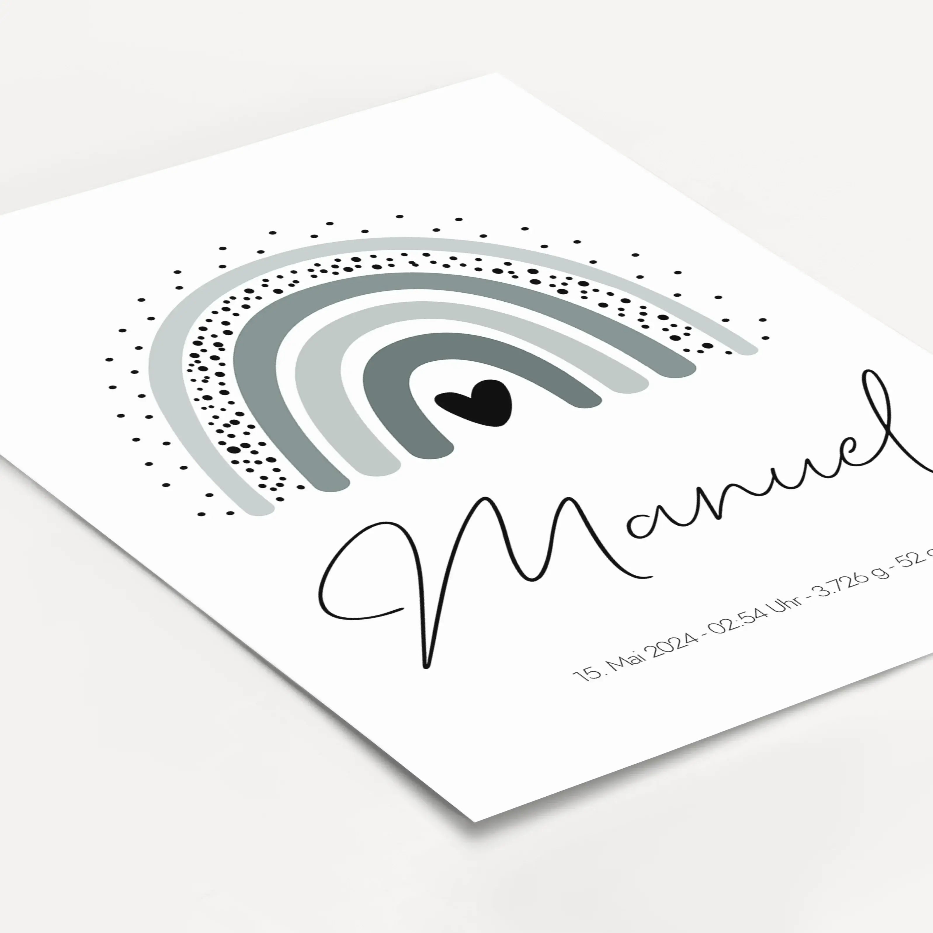 Regenbogen Poster-famprints-Personalisiertes Poster-Das wundervolle personalisierte Regenbogen Poster lässt sich mit allen relevanten Geburtsdaten personalisieren und schmückt jede Kinderzimmer Wand. Das Geburtsposter kannst du mit deinem Wunschtext perso