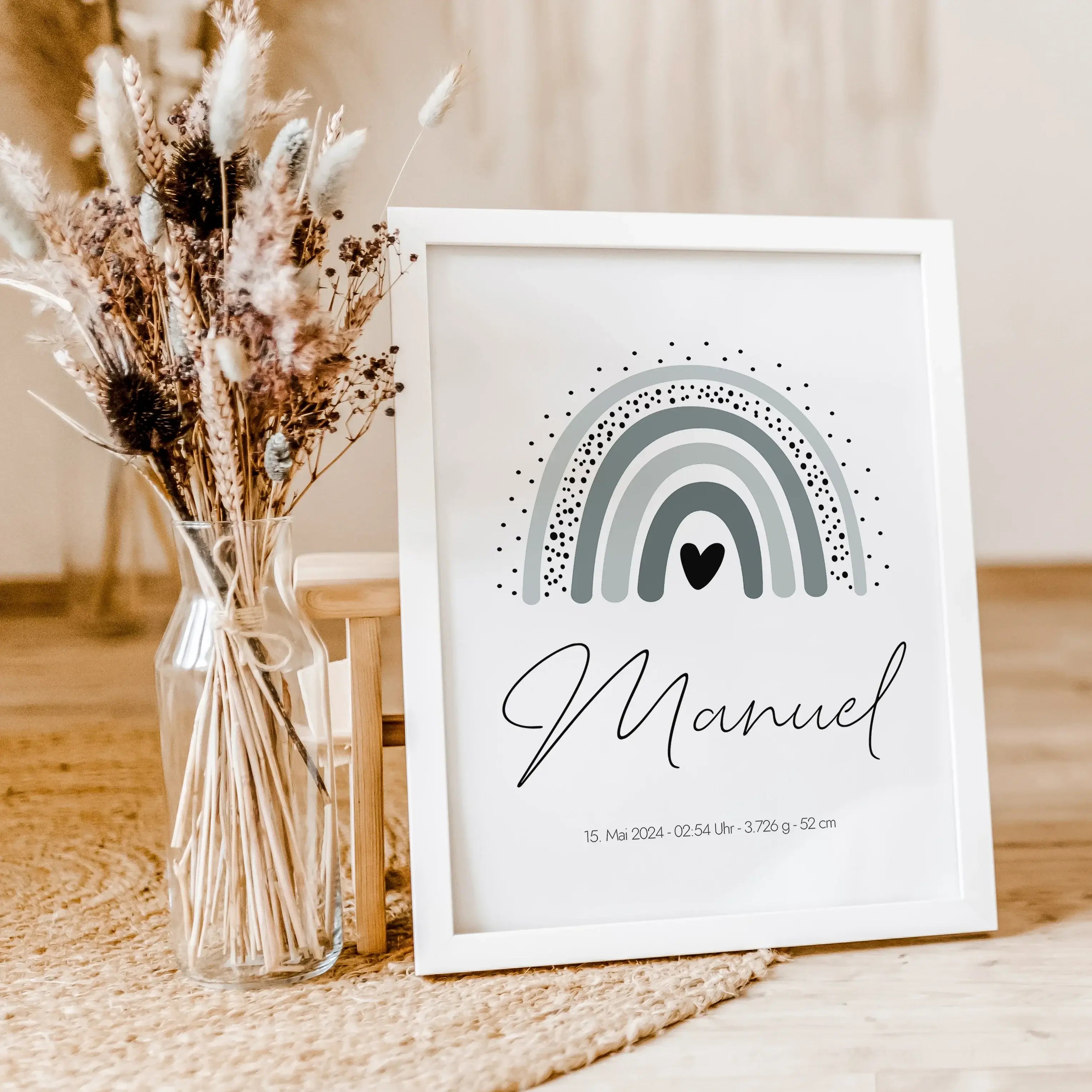 Regenbogen Poster-famprints-Personalisiertes Poster-Das wundervolle personalisierte Regenbogen Poster lässt sich mit allen relevanten Geburtsdaten personalisieren und schmückt jede Kinderzimmer Wand. Das Geburtsposter kannst du mit deinem Wunschtext perso