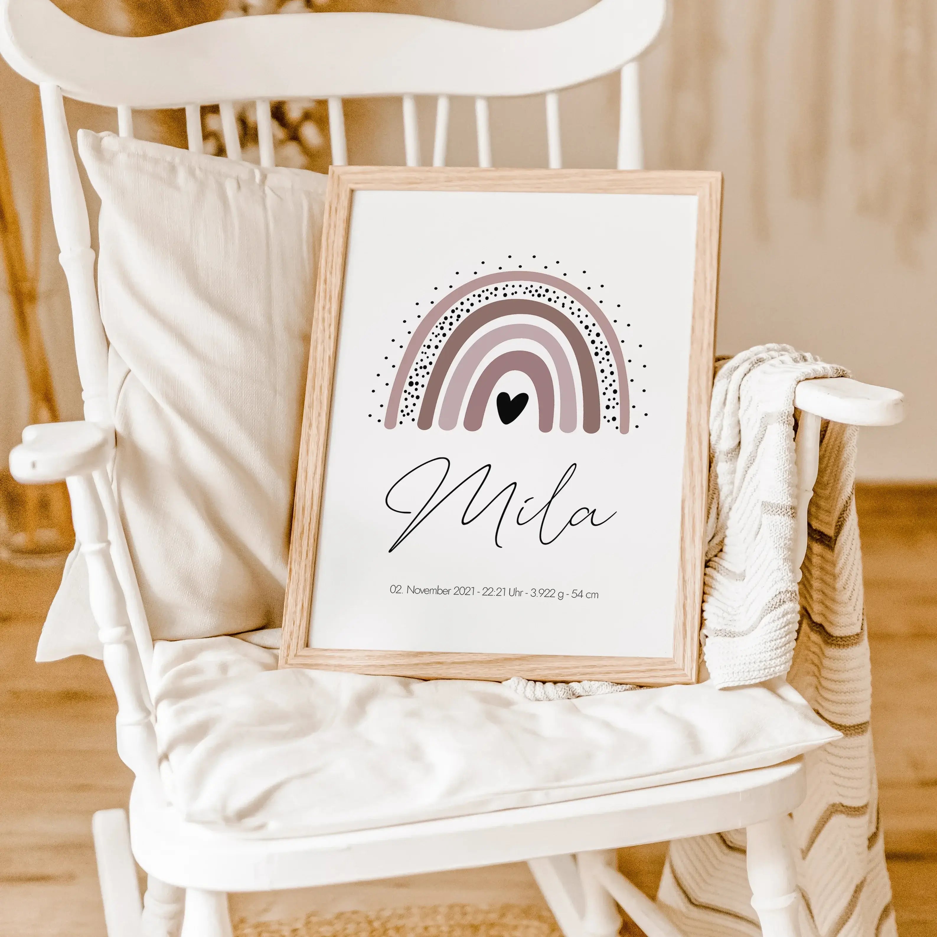 Regenbogen Poster-famprints-Personalisiertes Poster-Das wundervolle personalisierte Regenbogen Poster lässt sich mit allen relevanten Geburtsdaten personalisieren und schmückt jede Kinderzimmer Wand. Das Geburtsposter kannst du mit deinem Wunschtext perso