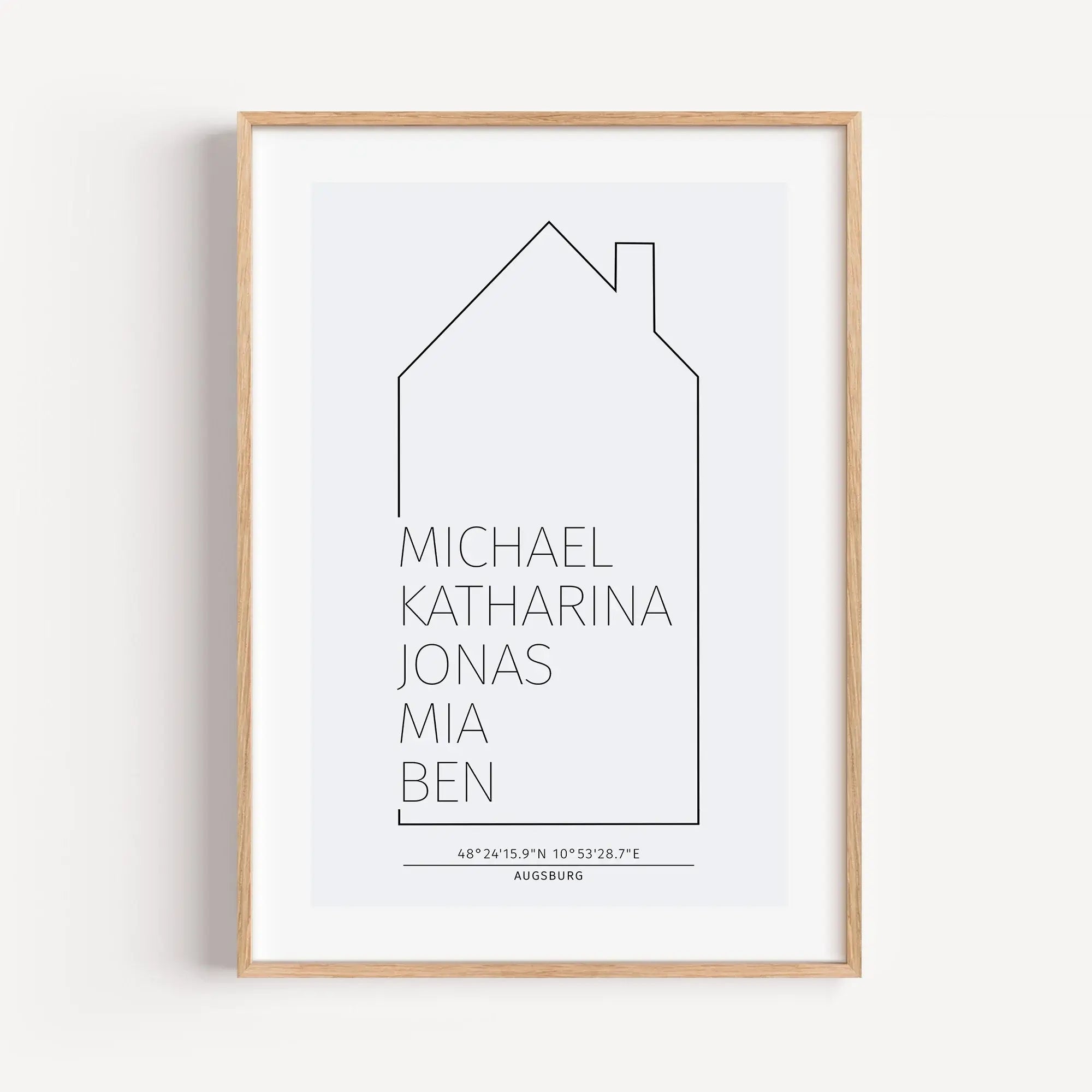 Familienposter Haus Kontur-Personalisiertes Poster-famprints-Das Familienposter Haus Kontur von famprints verwandelt euer Zuhause in ein persönliches Wandbild mit Bedeutung. Die feine Hauskontur im modernen Line-Art-Stil steht für Zusammenhalt, Alltag und