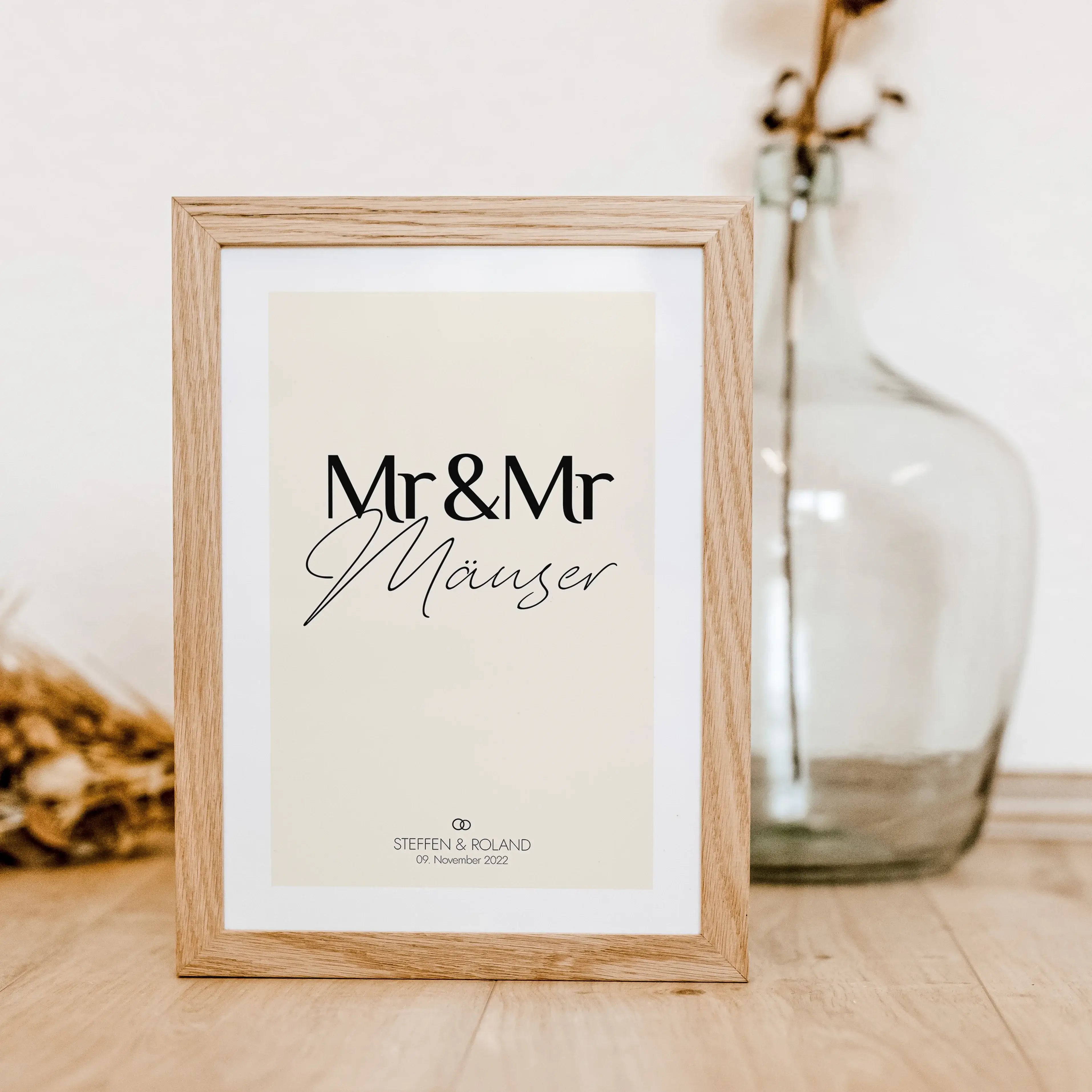 Paar Poster Mr & Mr-famprints-Personalisiertes Poster-Unser personalisiertes Hochzeit Poster Mr & Mr ist perfekt für alle gleichgeschlechtlichen Paare die ihren einzigartigen Tag unvergessen machen wollen. Du kannst den Text mit euren Namen, dem Hochzeits