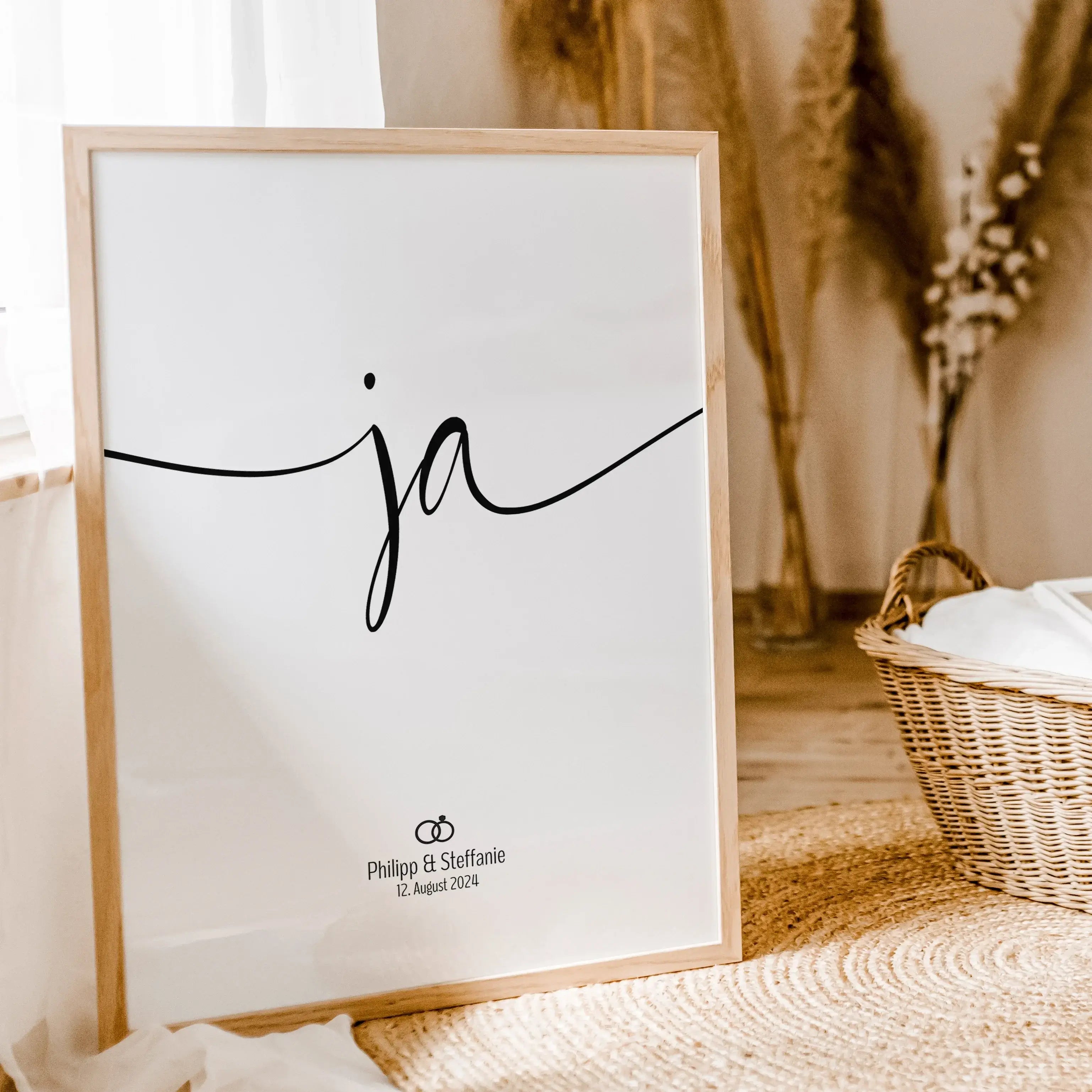 Ja Poster-famprints-Personalisiertes Poster-Auf dem 'Ja' Hochzeit Poster findest du in schwungvoller Schrift den 'ja' Schriftzug. Das Ja Wort Poster steht symbolisch für die Ehe, die Liebe des Lebens, ein Versprechen für die Ewigkeit. Das Hochzeit Bild lä