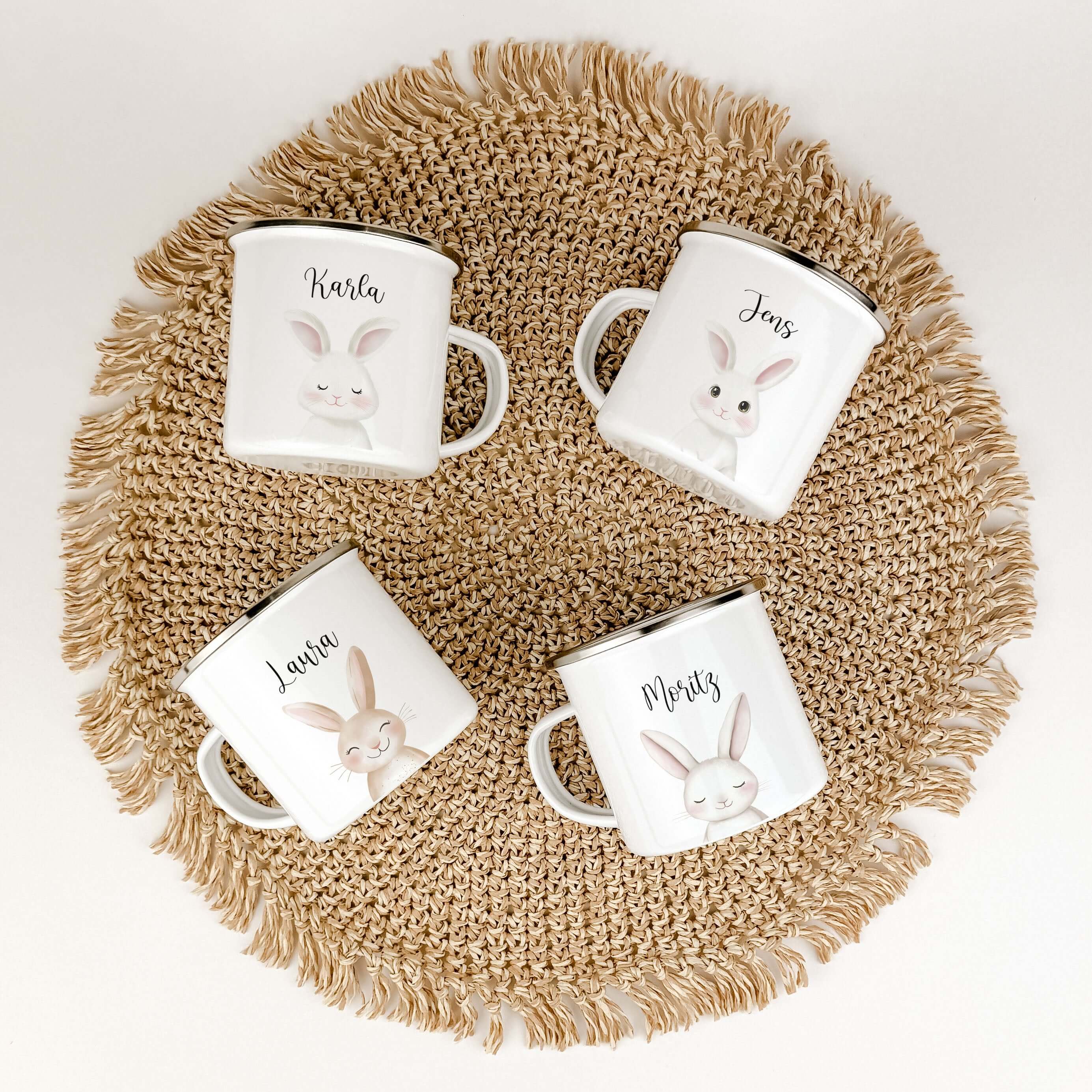 Emaille Tasse Hase Portrait-famprints-Emaille Tasse-Entdecke die charmante Emaille Tasse Hase Portrait – das ideale personalisierte Geschenk für kleine Herzen! Diese Emaille Tasse ist nicht nur ein bezaubernder Kinderbecher, sondern auch ein praktischer B