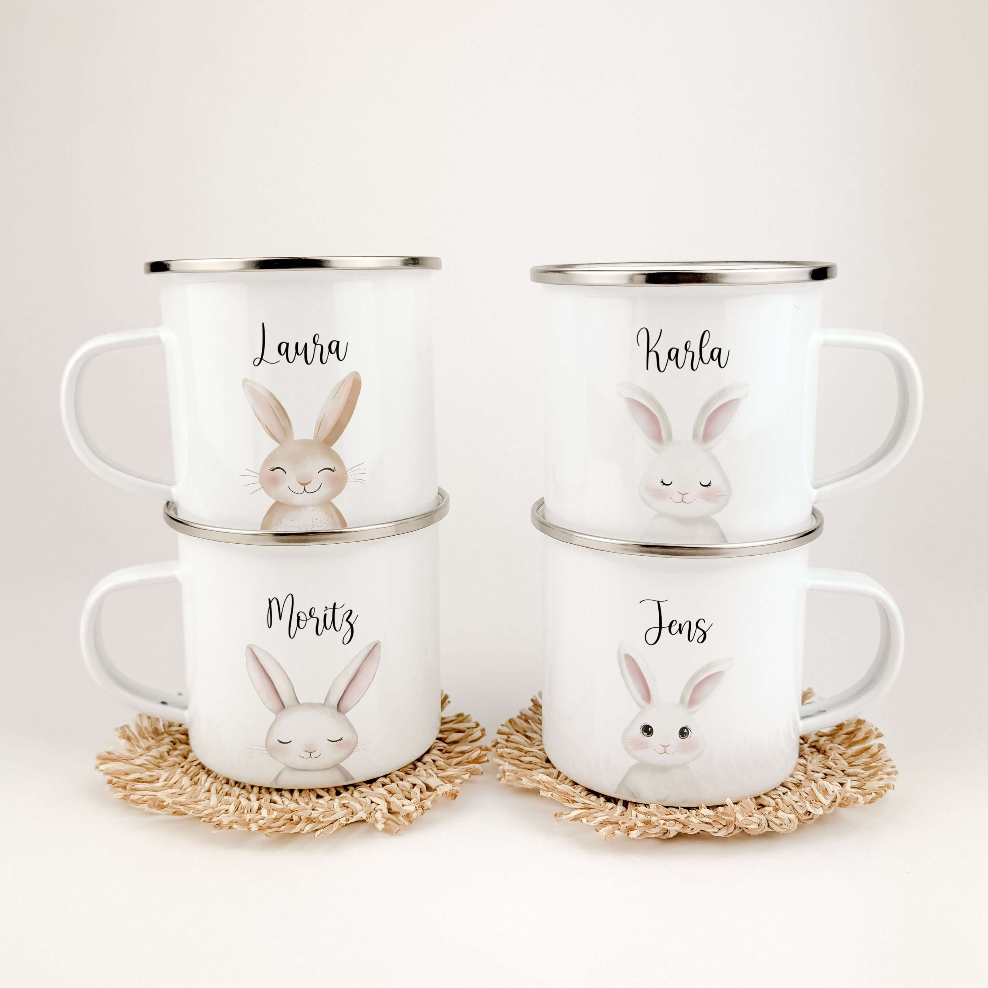 Emaille Tasse Hase Portrait-famprints-Emaille Tasse-Entdecke die charmante Emaille Tasse Hase Portrait – das ideale personalisierte Geschenk für kleine Herzen! Diese Emaille Tasse ist nicht nur ein bezaubernder Kinderbecher, sondern auch ein praktischer B