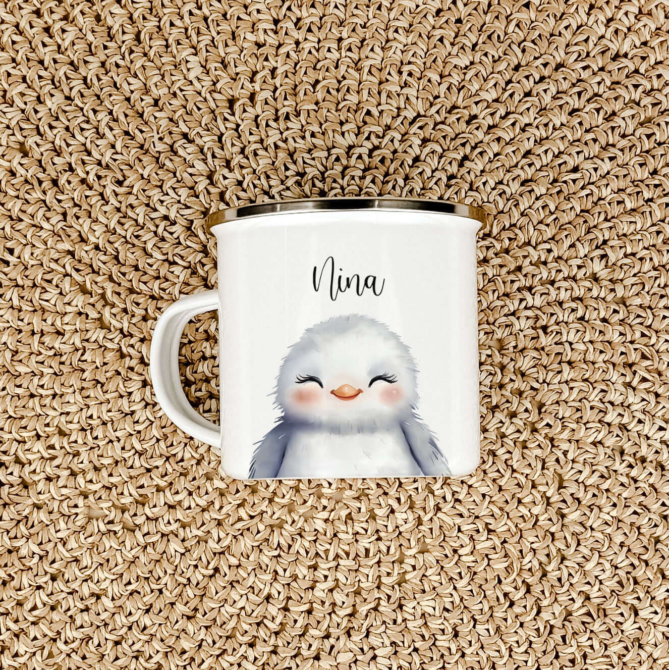 Emaille Tasse Vogel Portrait-famprints-Emaille Tasse-Entdecke die zauberhafte Emaille Tasse Vogel Portrait – das perfekte personalisierte Geschenk für kleine und große Entdecker! Mit einem Fassungsvermögen von 300 ml und einem federleichten Gewicht von nu
