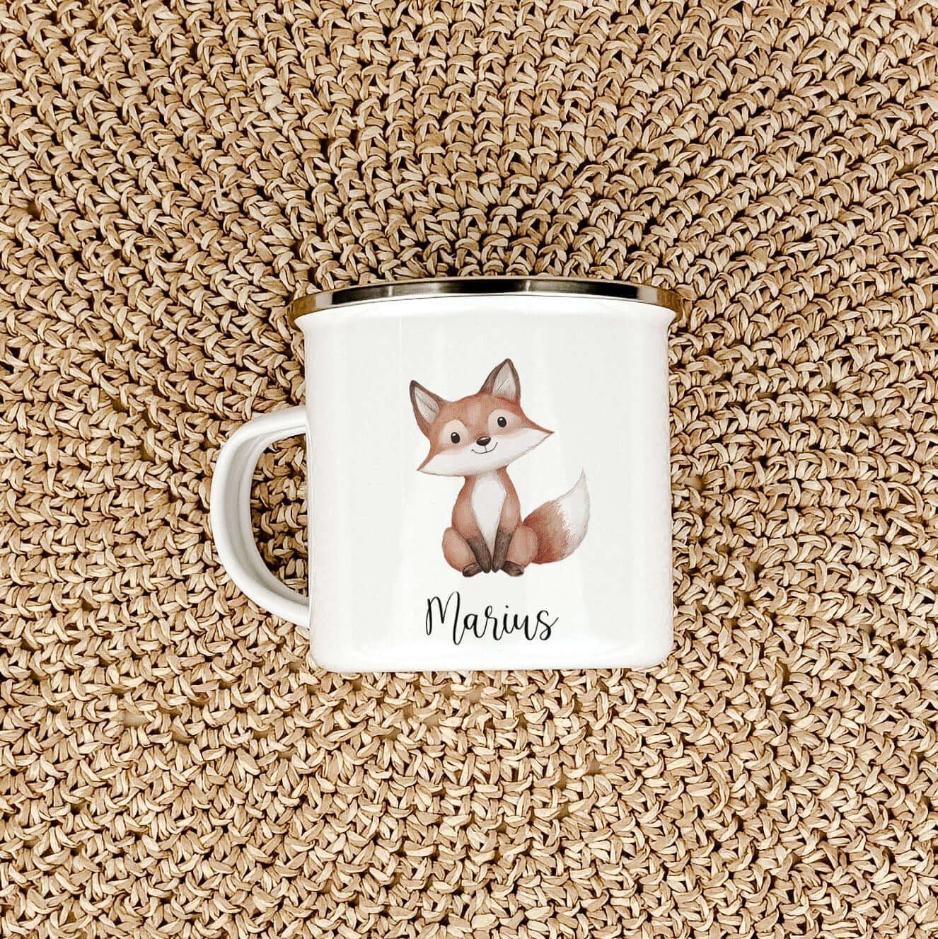 Emaille Tasse Fuchs-famprints-Emaille Tasse-Die personalisierte Emaille Tasse "Fuchs" ist das perfekte Geschenk für Kinder! Mit einem niedlichen Fuchs in Aquarell Optik und drei verschiedenen Varianten wird die Tasse mit Liebe von uns bedruckt. Der brilla