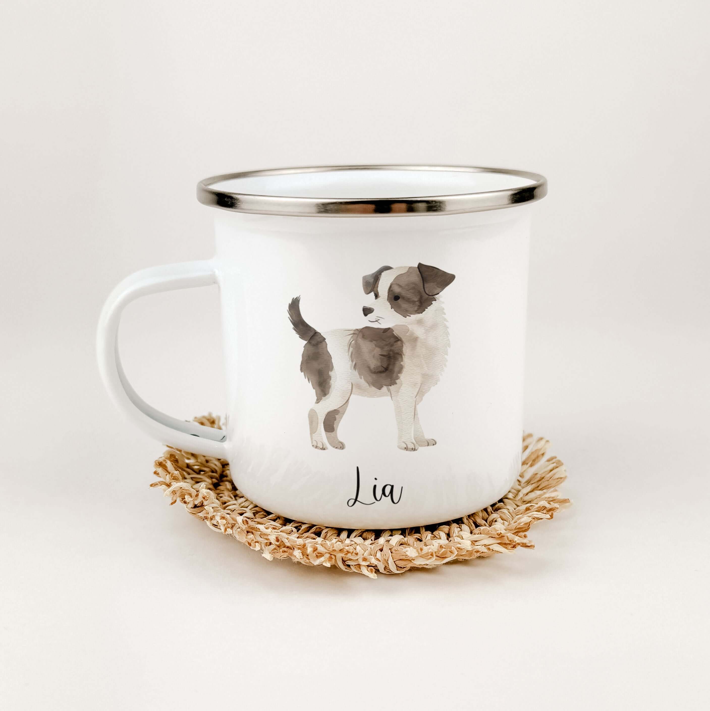 Emaille Tasse Hund-famprints-Emaille Tasse-Entdecke die perfekte Emaille Tasse für kleine Hundeliebhaber! Diese personalisierte Tasse bringt nicht nur Freude, sondern auch einen Hauch von Individualität in den Alltag deines Kindes. Stell dir vor, wie dein