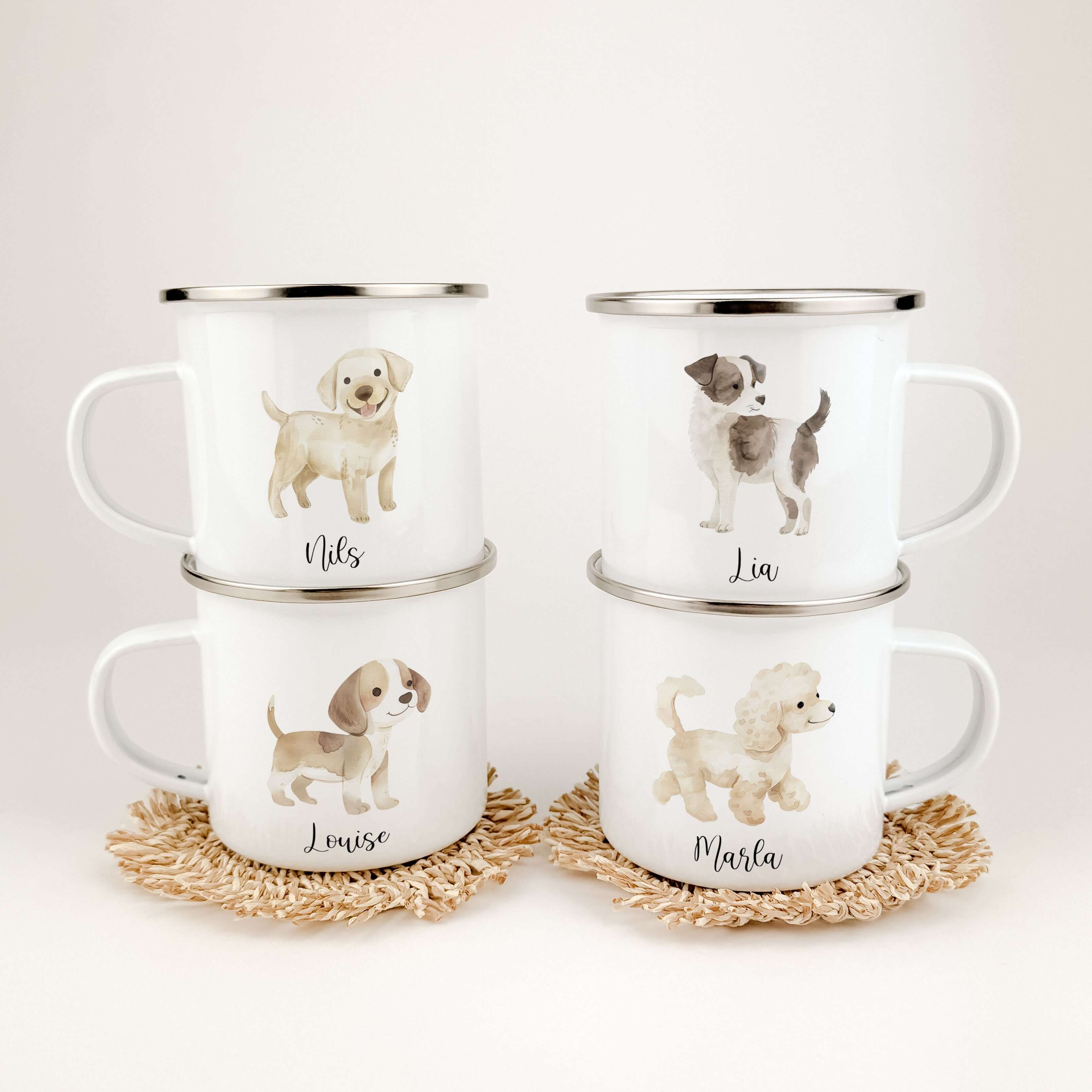 Emaille Tasse Hund-famprints-Emaille Tasse-Entdecke die perfekte Emaille Tasse für kleine Hundeliebhaber! Diese personalisierte Tasse bringt nicht nur Freude, sondern auch einen Hauch von Individualität in den Alltag deines Kindes. Stell dir vor, wie dein