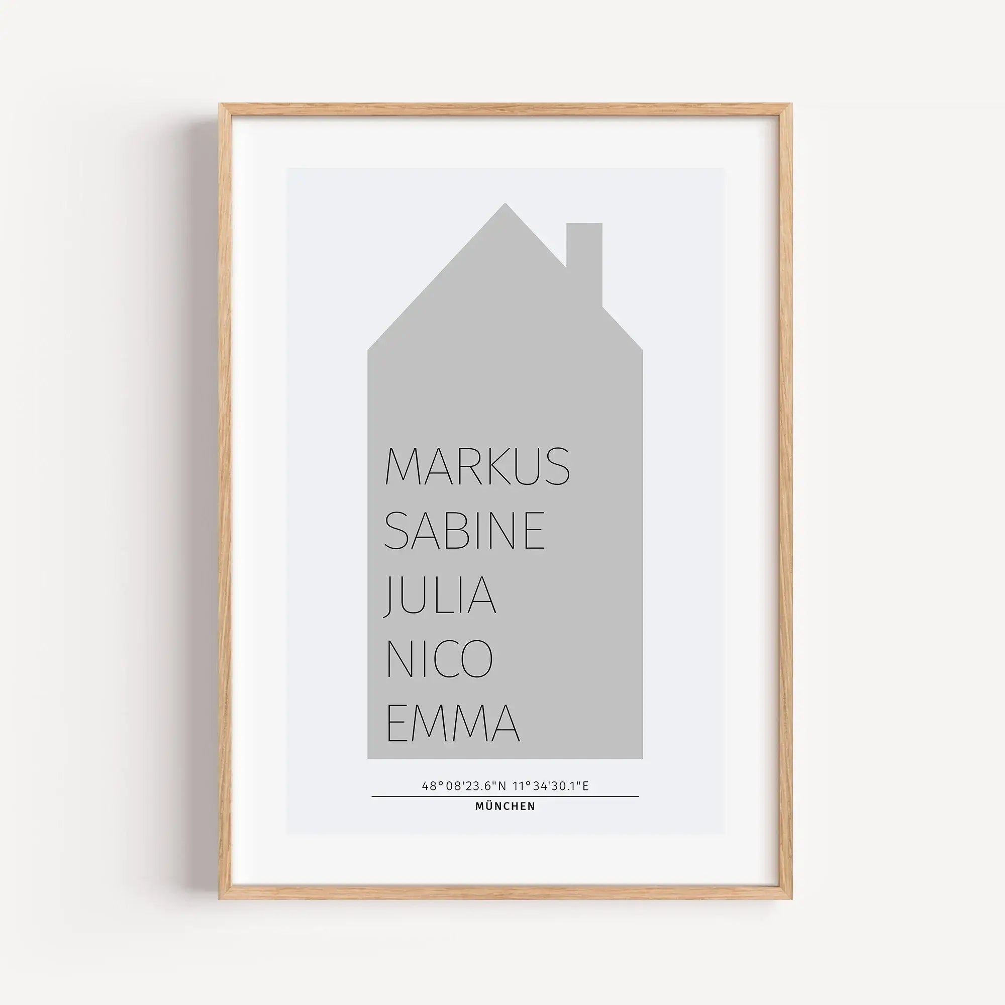 Familienposter Haus-Personalisiertes Poster-famprints-Das Familienposter Haus von famprints ist eine persönliche Wanddekoration für alle, die zeigen möchten, wer zusammengehört. Das klare Hausmotiv bildet den Mittelpunkt und wird mit den Namen der Mensche