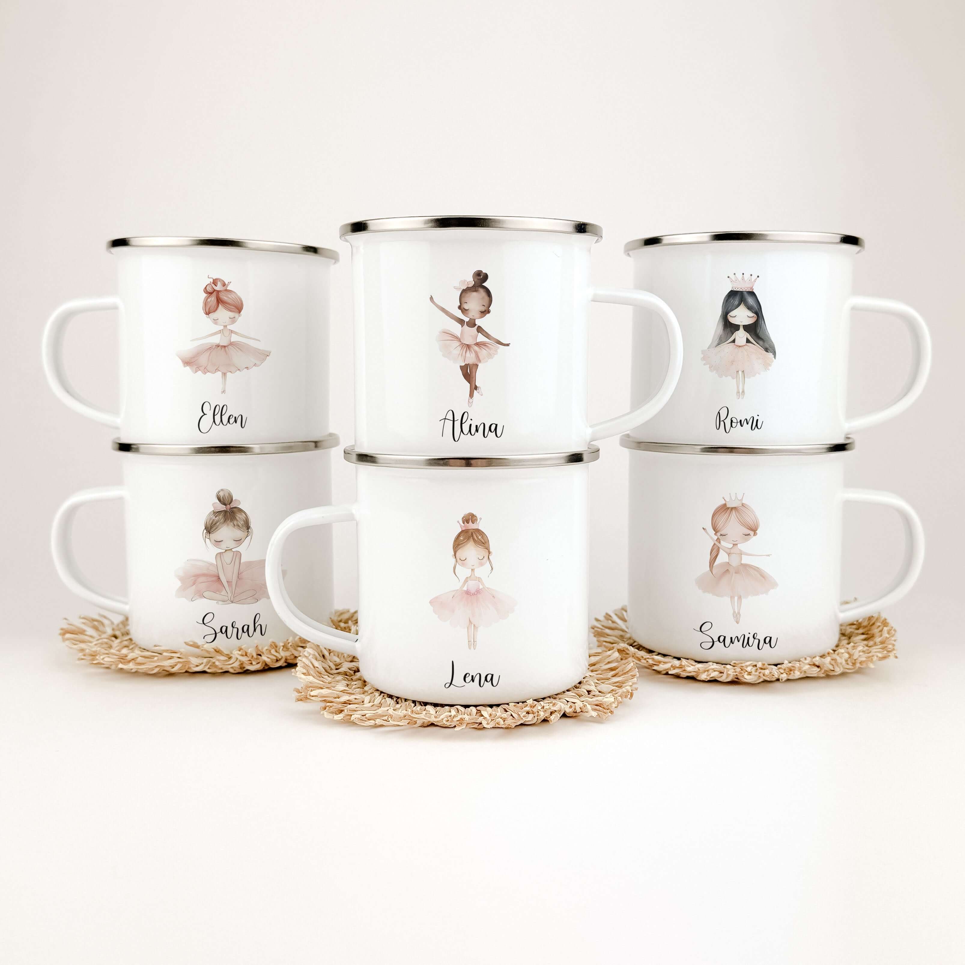 Emaille Tasse Ballerina-famprints-Emaille Tasse-Die Emaille Tasse Ballerina ist das perfekte Geschenk für kleine Mädchen! Personalisiert mit ihrem Namen und bedruckt mit einer süßen Ballerina in Aquarell Optik, begeistert sie nicht nur durch ihr einzigart
